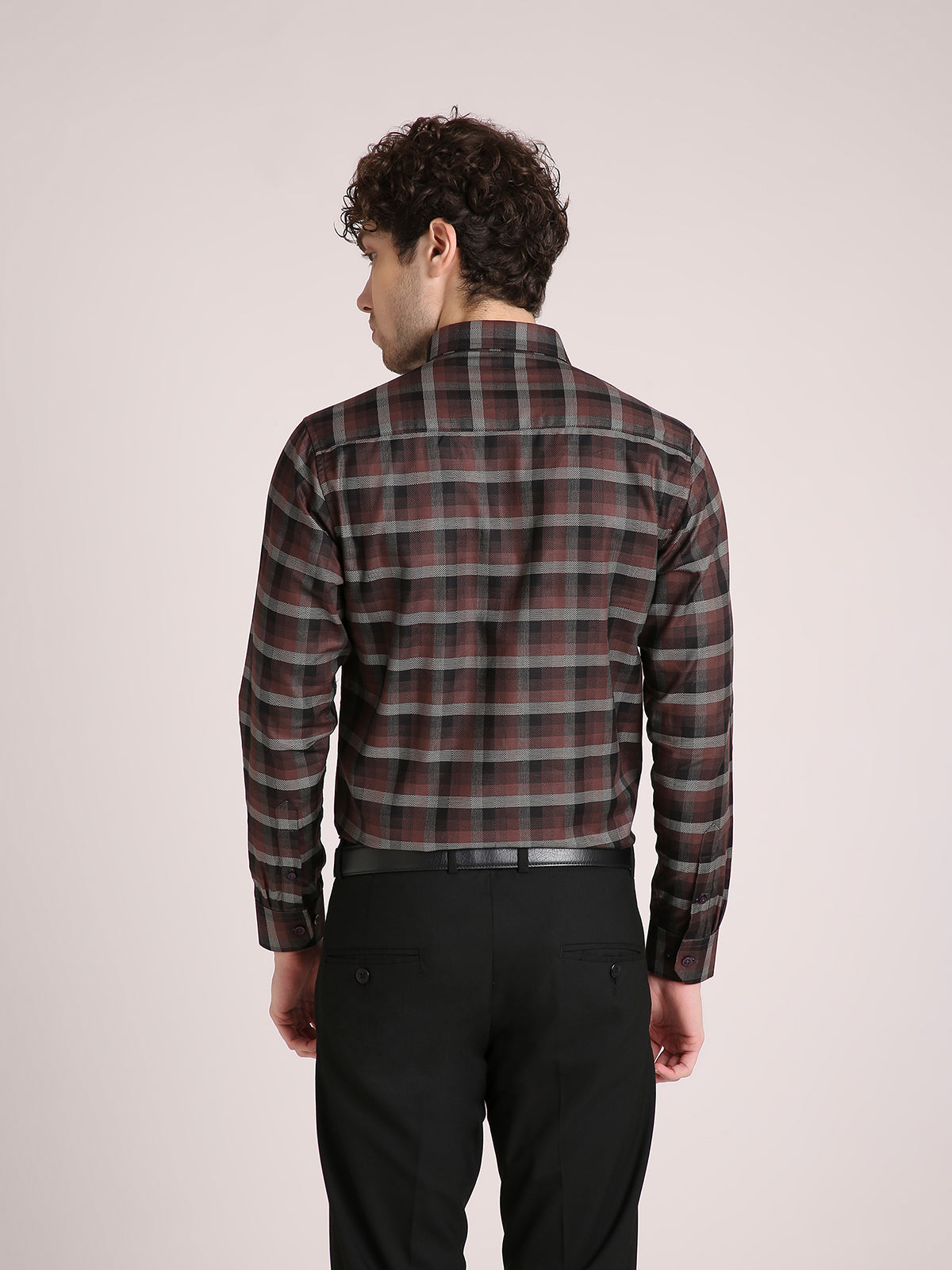 M Excess Checks Dark Brown Dress Shirt