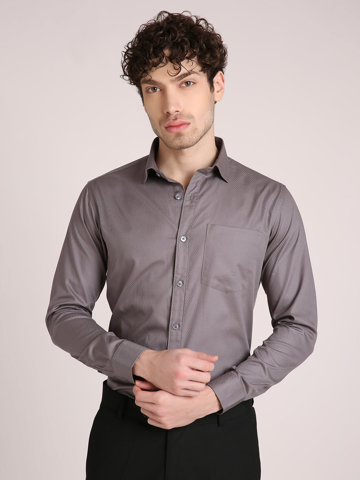 M Excess Solid Dark Grey Dress Shirt