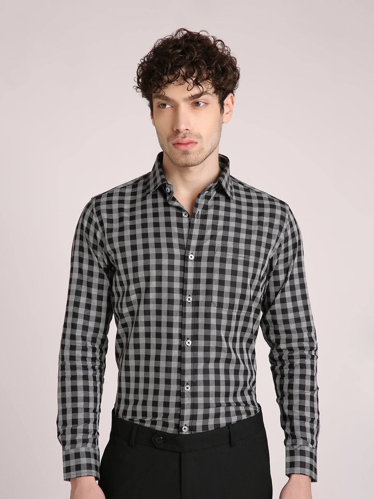 M Excess Checks Black/White Dress Shirt
