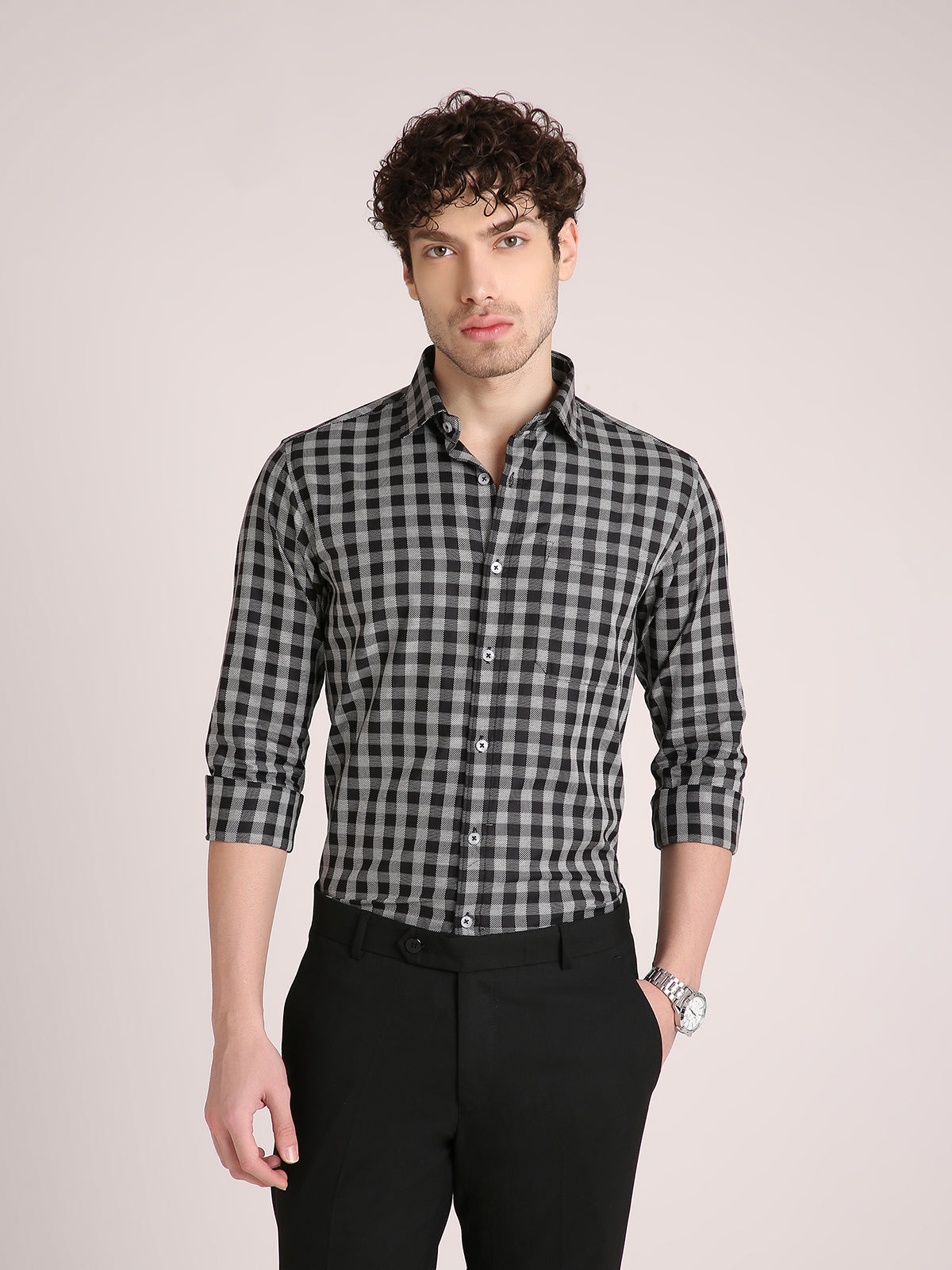 M Excess Checks Black/White Dress Shirt