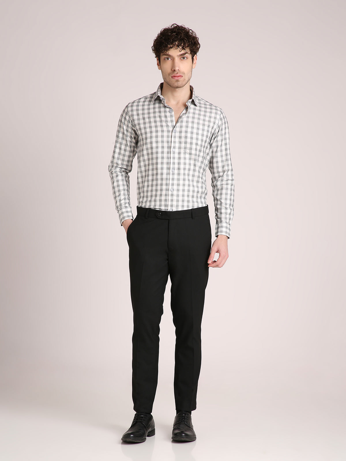 M Excess Checks White/Grey Dress Shirt