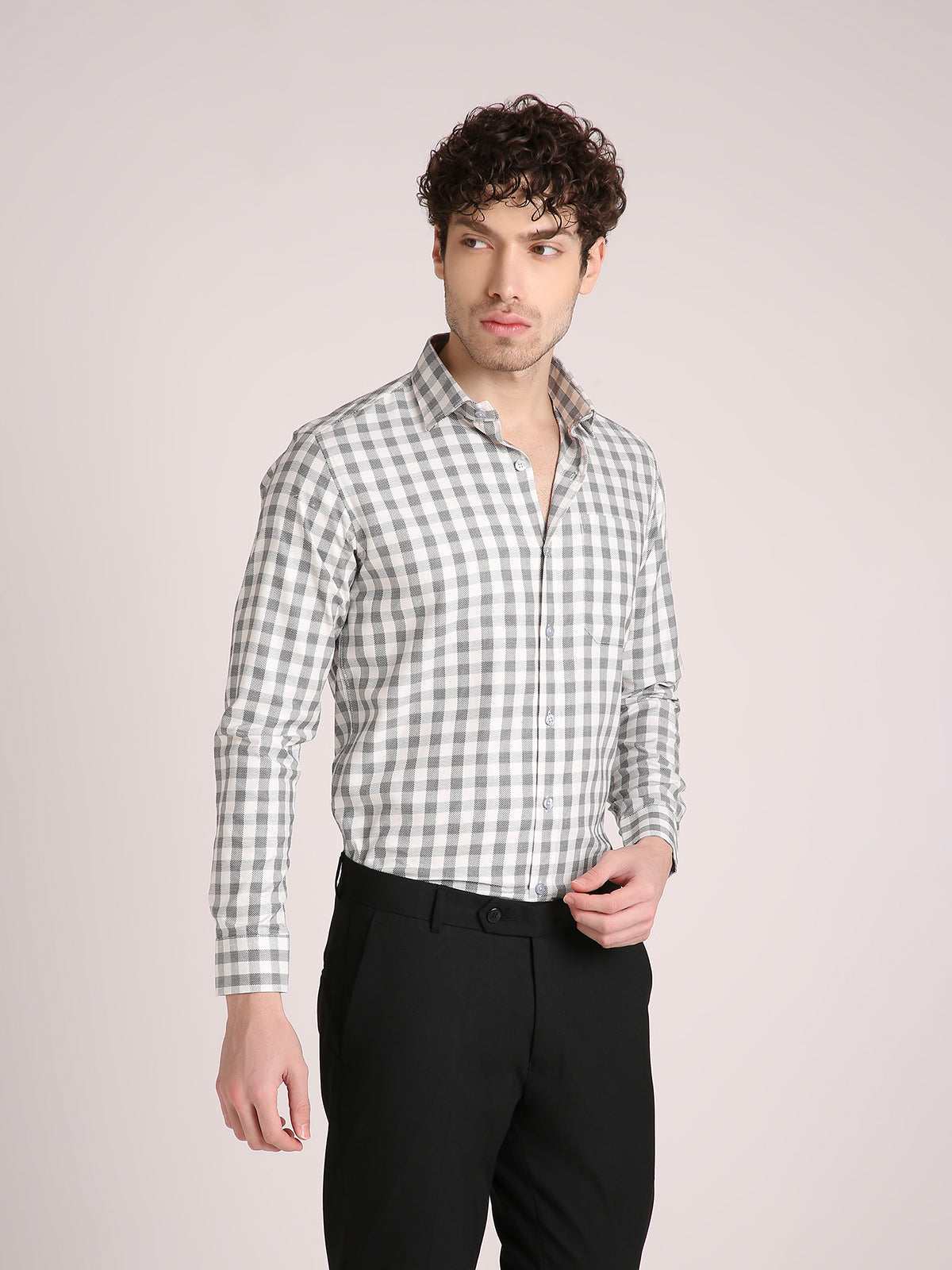 M Excess Checks White/Grey Dress Shirt