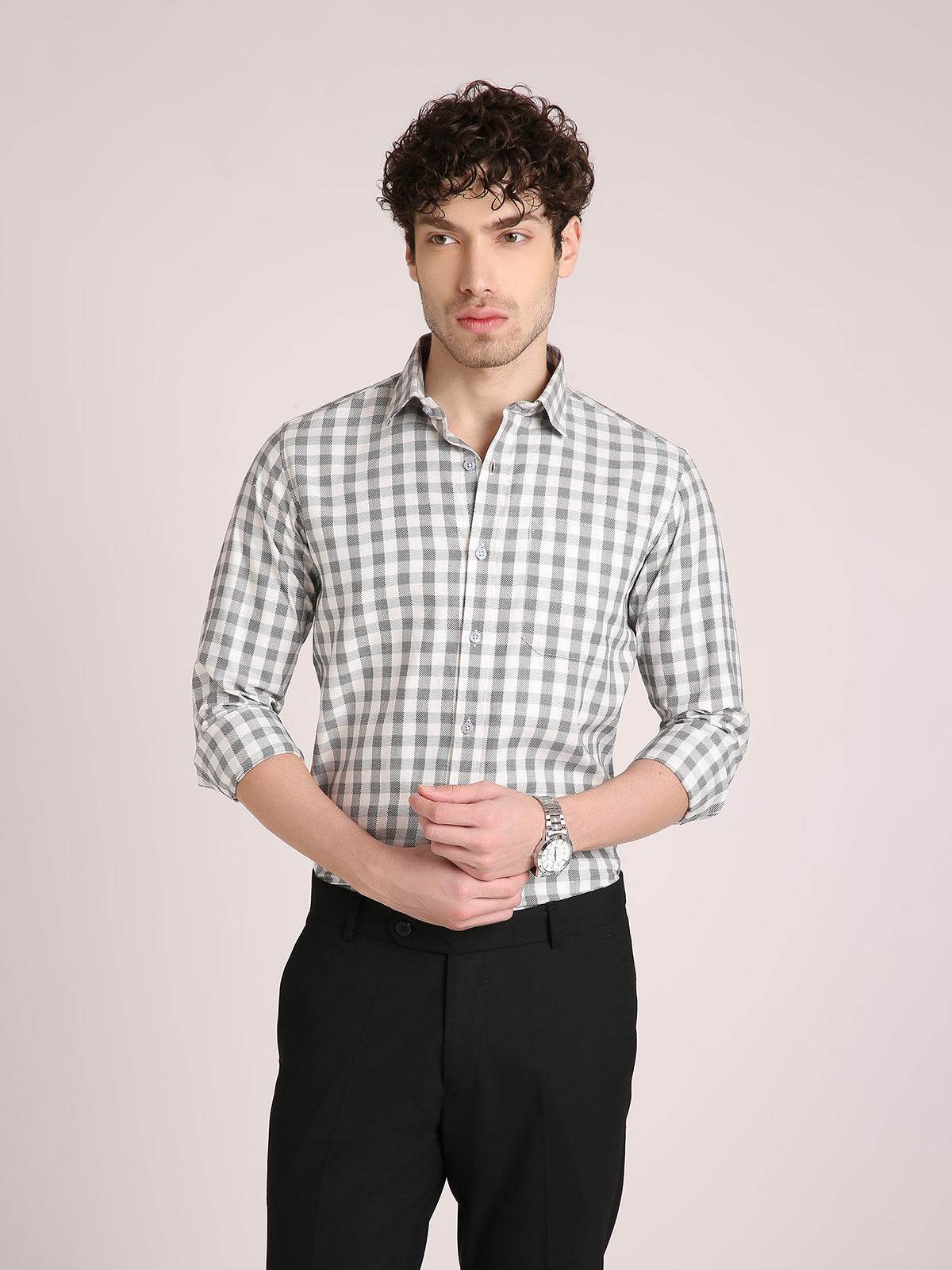 M Excess Checks White/Grey Dress Shirt