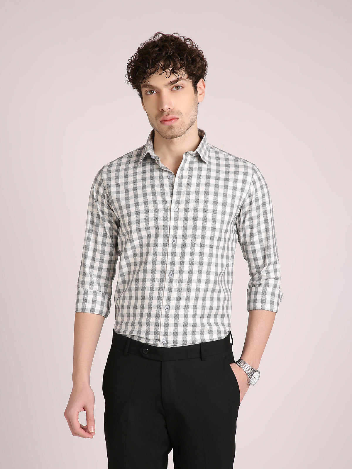 M Excess Checks White/Grey Dress Shirt