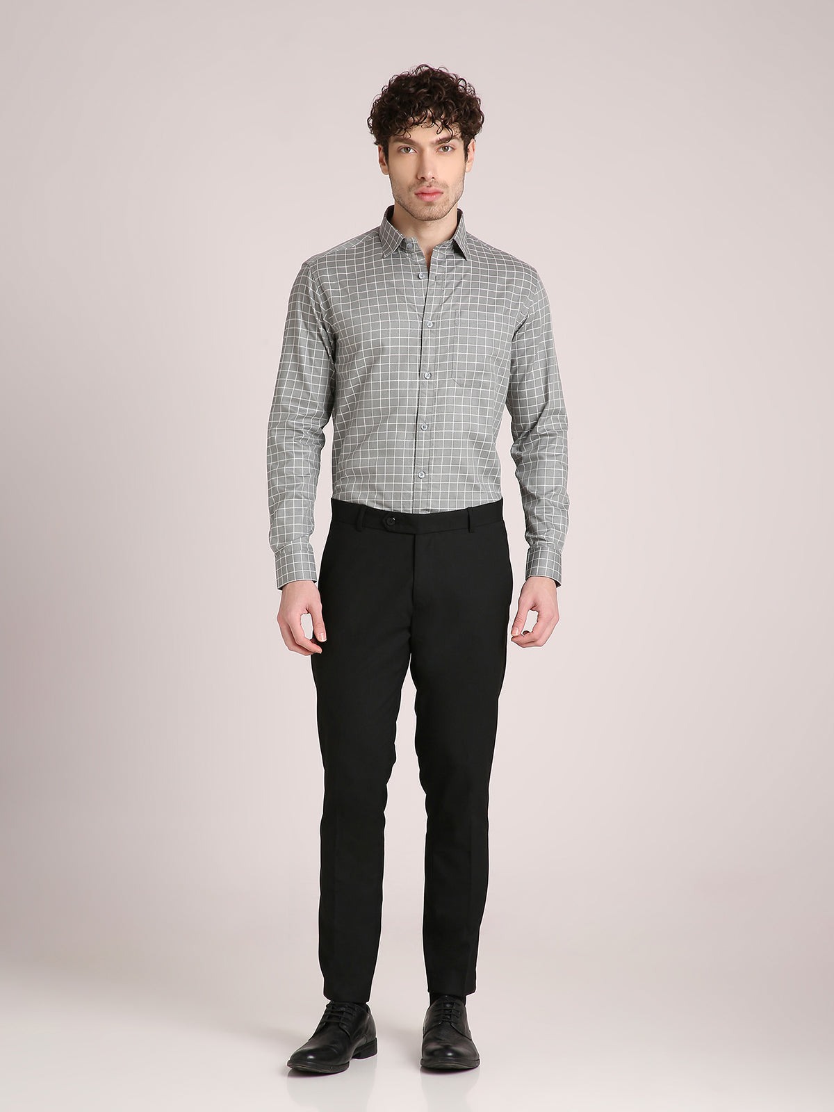 M Excess Checks Teal Blue Dress Shirt