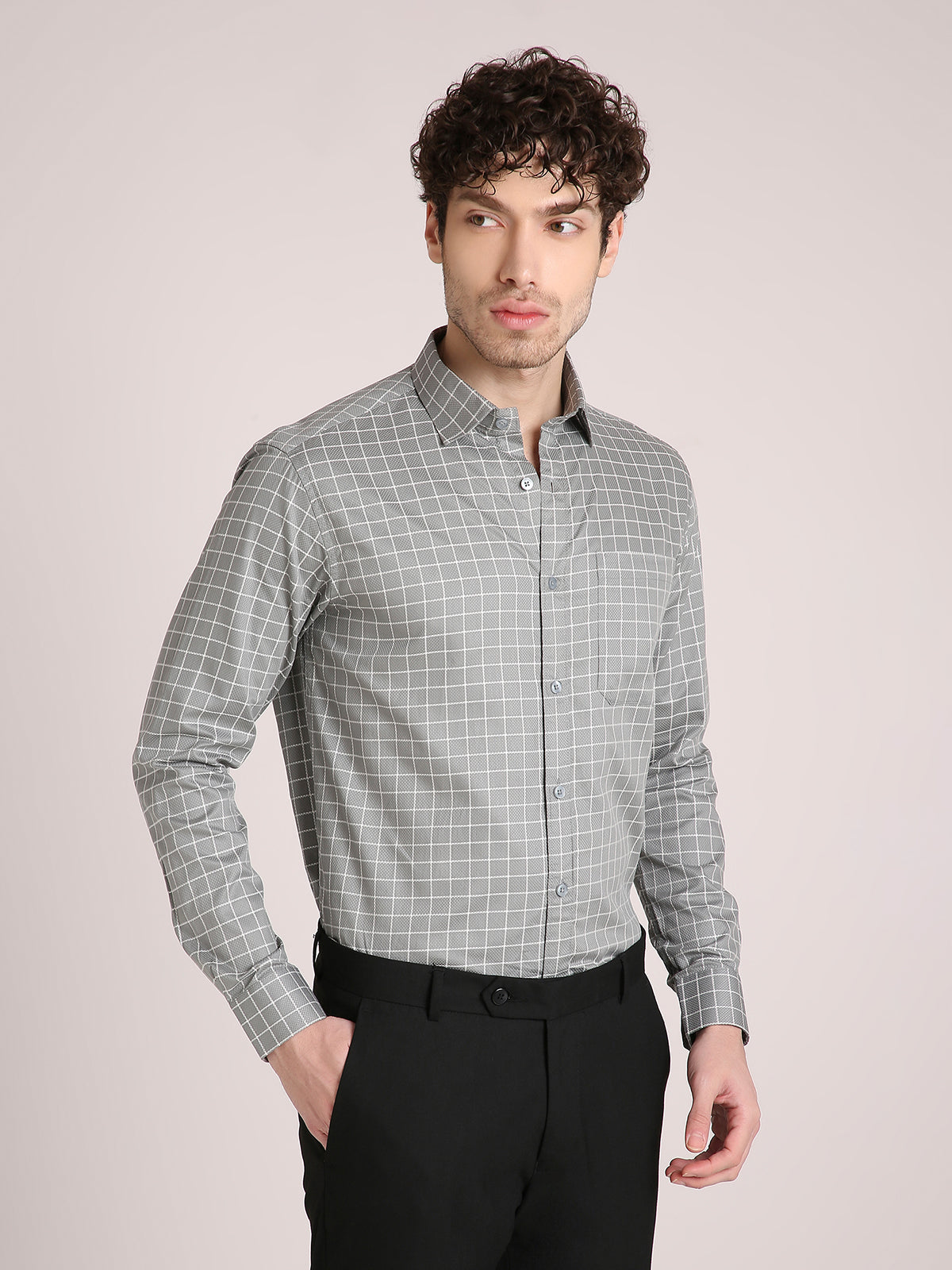 M Excess Checks Teal Blue Dress Shirt