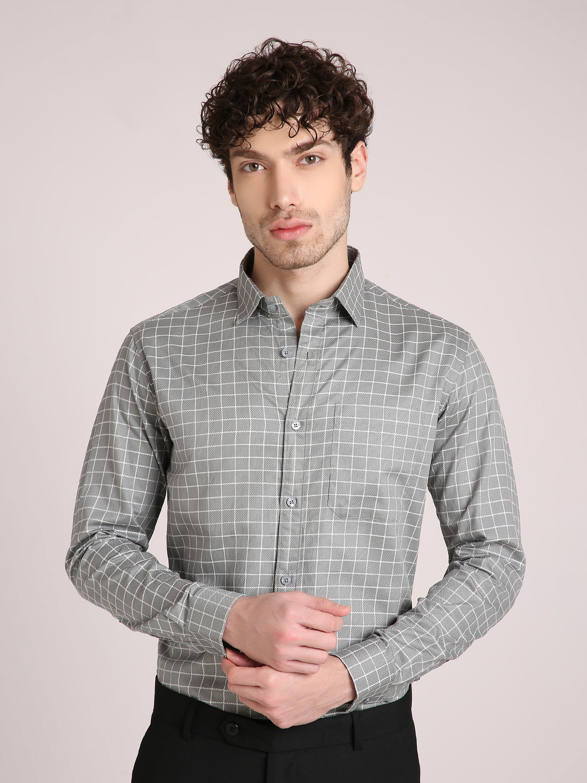 M Excess Checks Teal Blue Dress Shirt