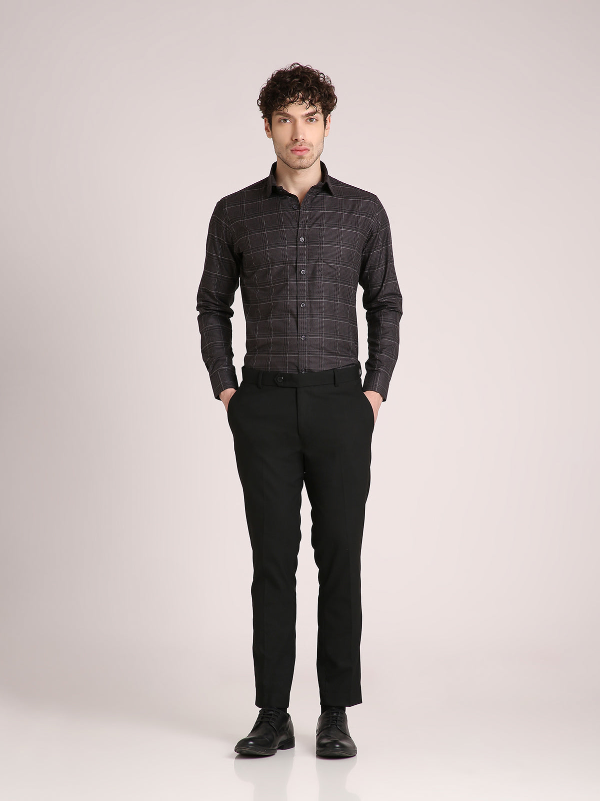 M Excess Checks Grey Dress Shirt