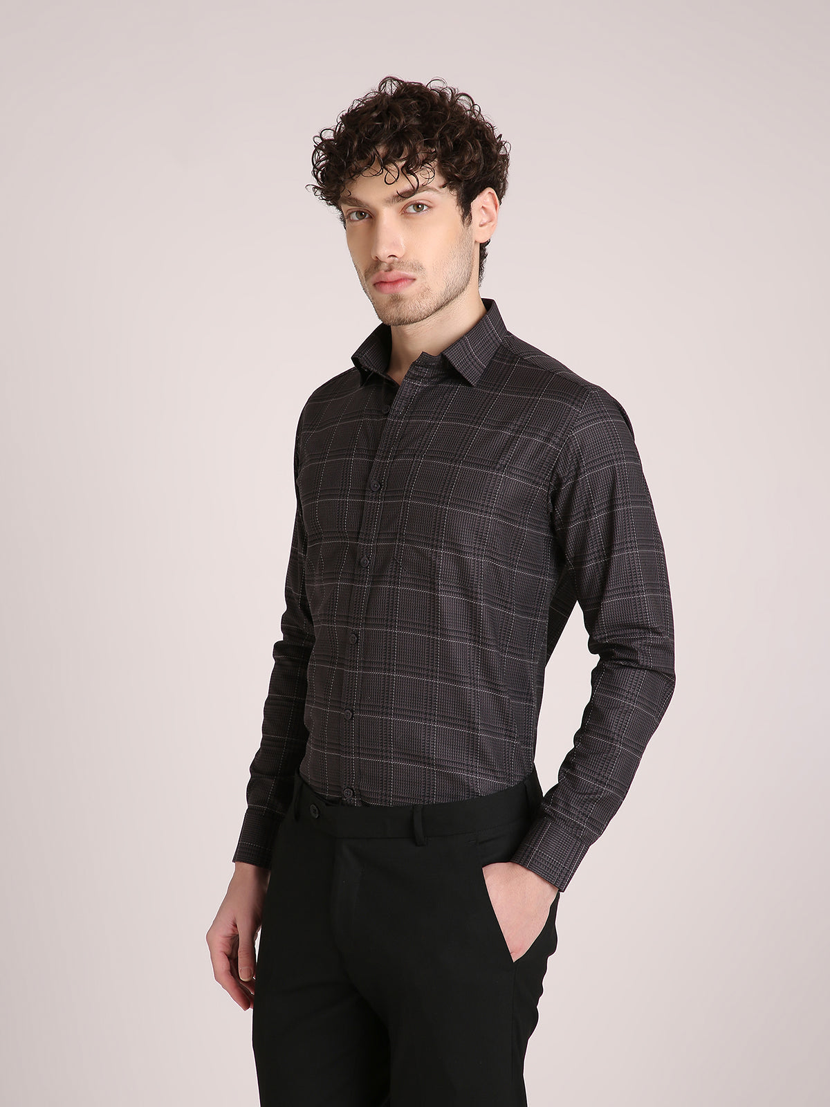 M Excess Checks Grey Dress Shirt