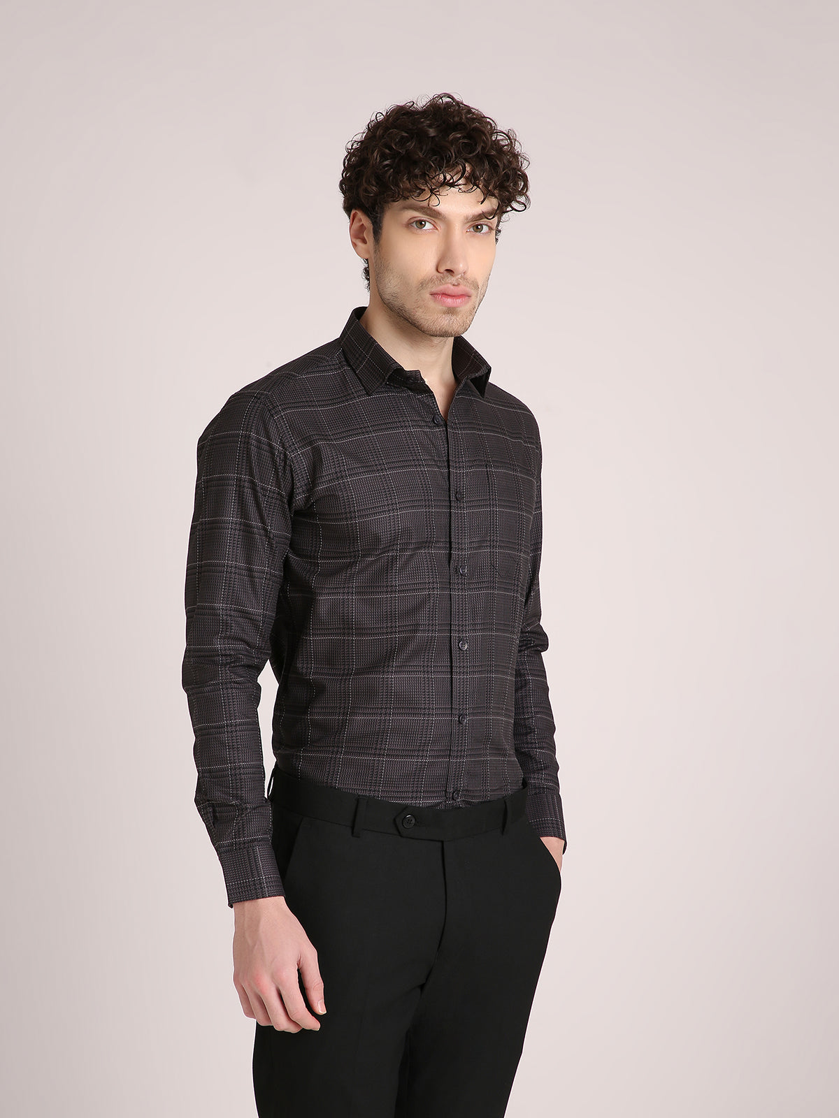 M Excess Checks Grey Dress Shirt
