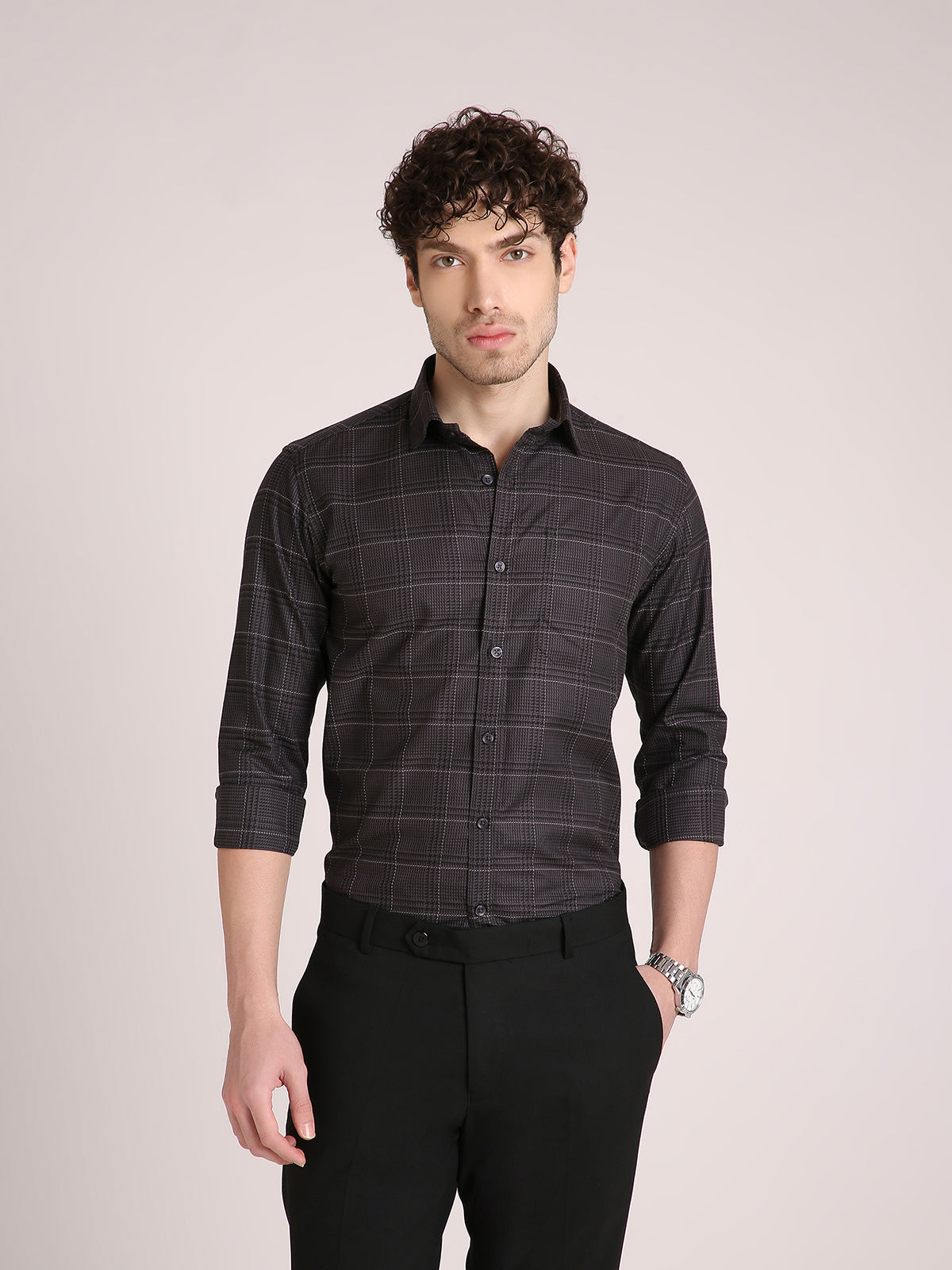 M Excess Checks Grey Dress Shirt