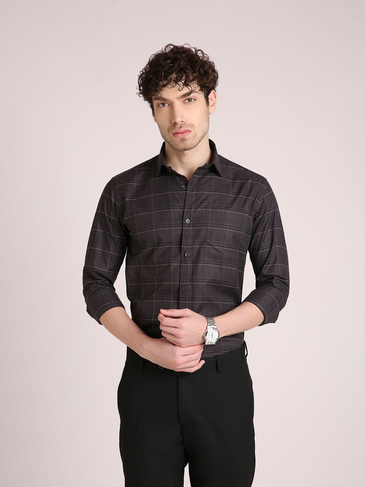 M Excess Checks Grey Dress Shirt