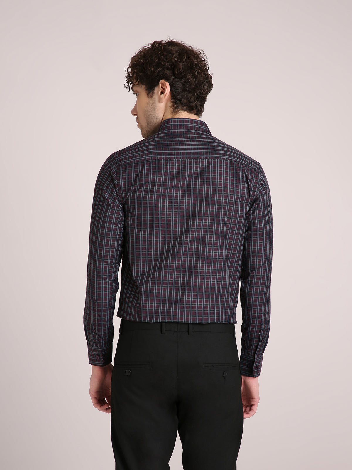 M Excess Checks Maroon Dress Shirt