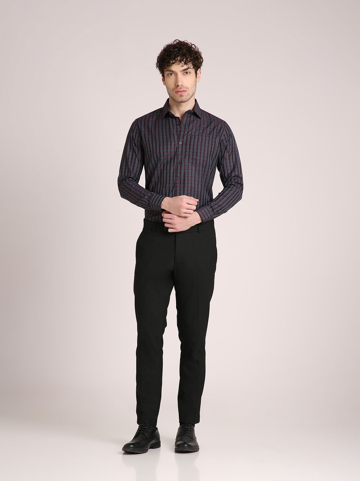 M Excess Checks Maroon Dress Shirt