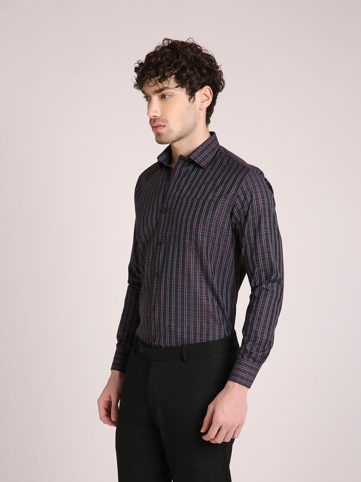 M Excess Checks Maroon Dress Shirt