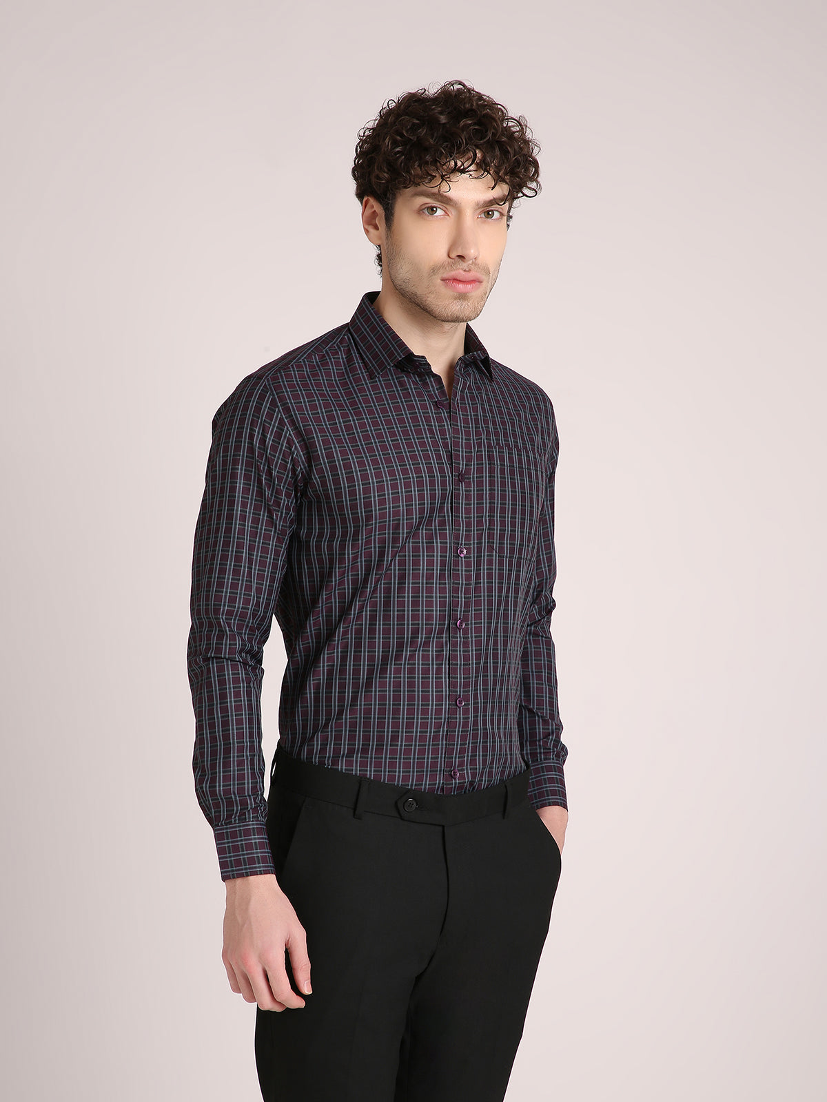 M Excess Checks Maroon Dress Shirt