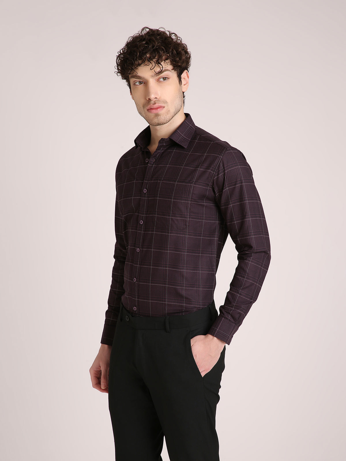 M Excess Checks Purple Dress Shirt