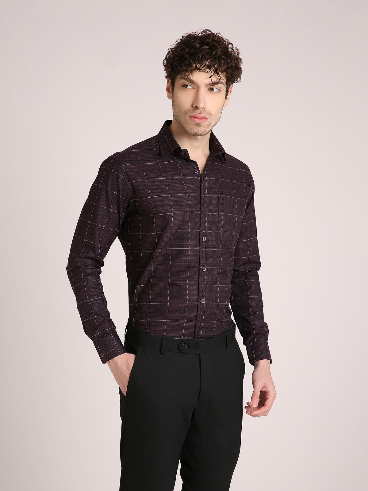 M Excess Checks Purple Dress Shirt