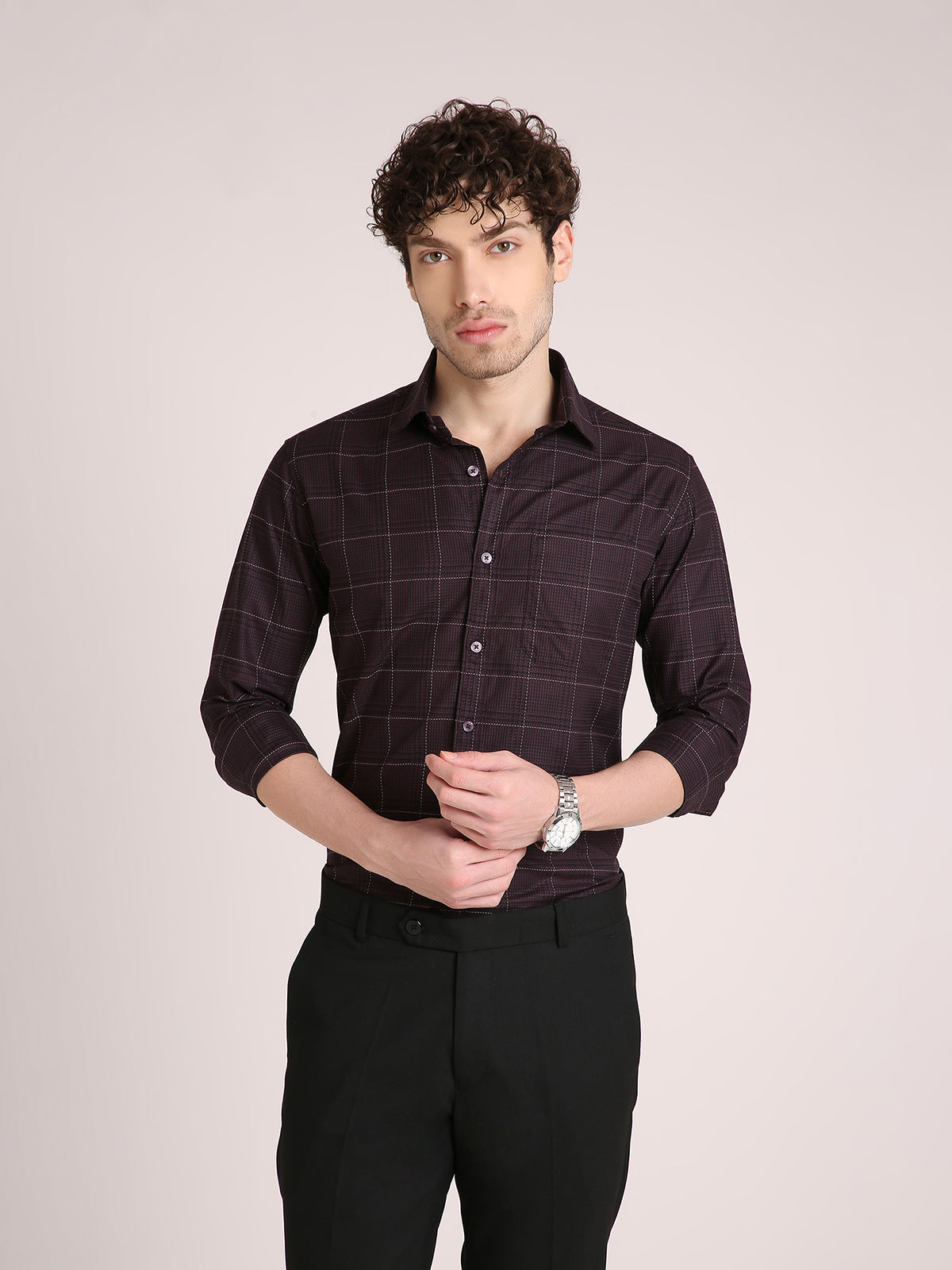 M Excess Checks Purple Dress Shirt