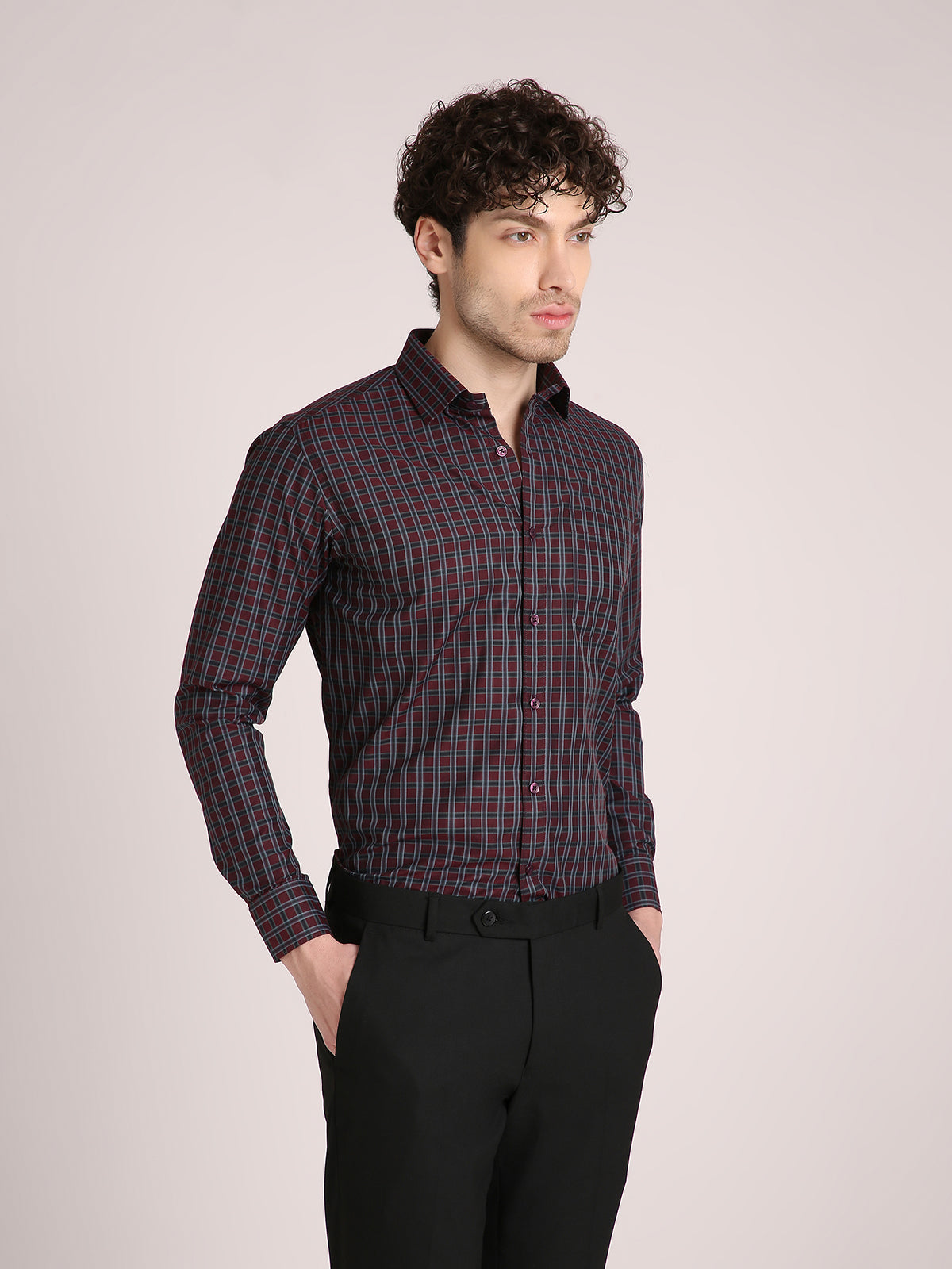 M Excess Checks Red Dress Shirt