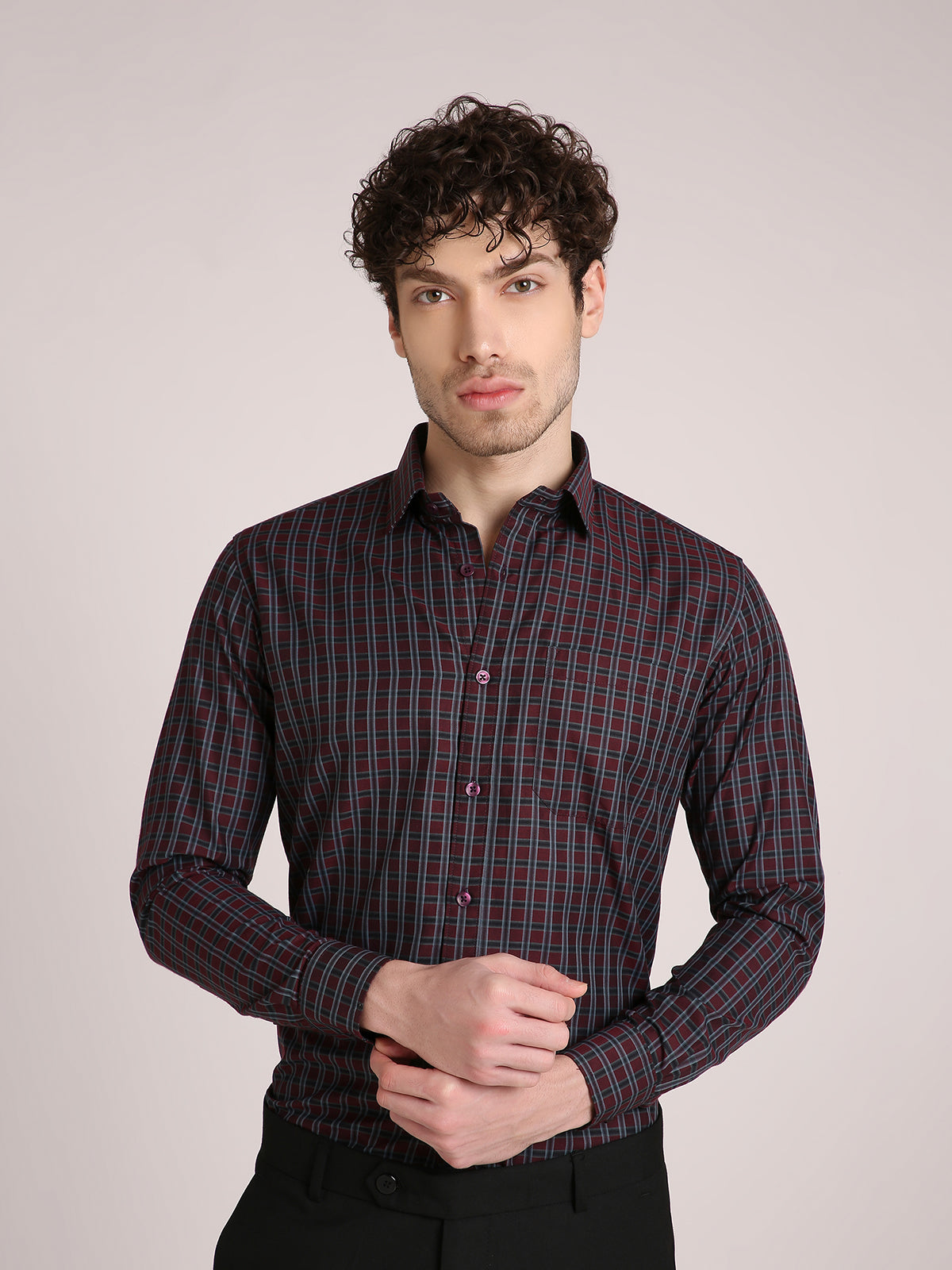 M Excess Checks Red Dress Shirt