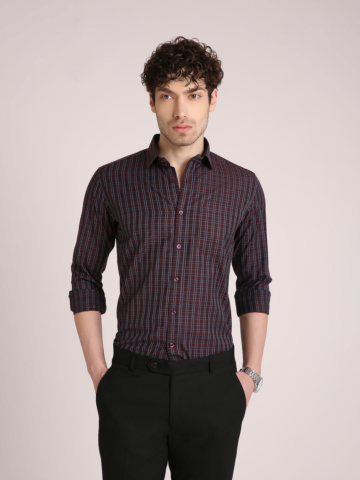 M Excess Checks Red Dress Shirt