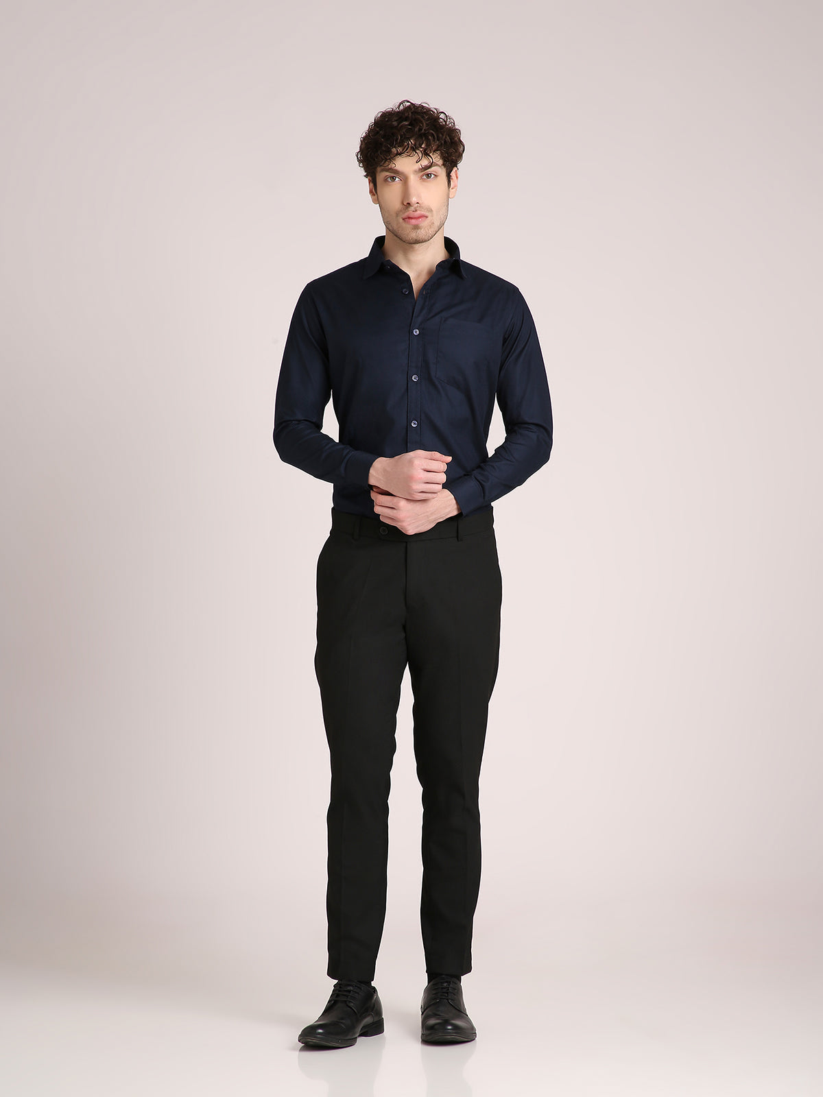 M Excess Solid Steel Blue Dress Shirt