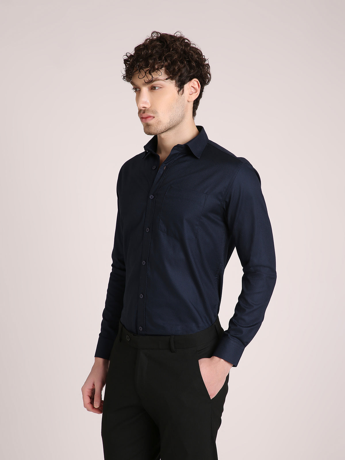 M Excess Solid Steel Blue Dress Shirt