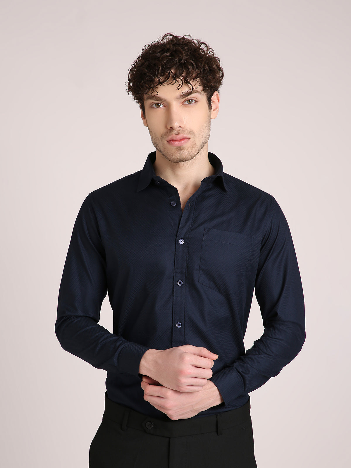 M Excess Solid Steel Blue Dress Shirt