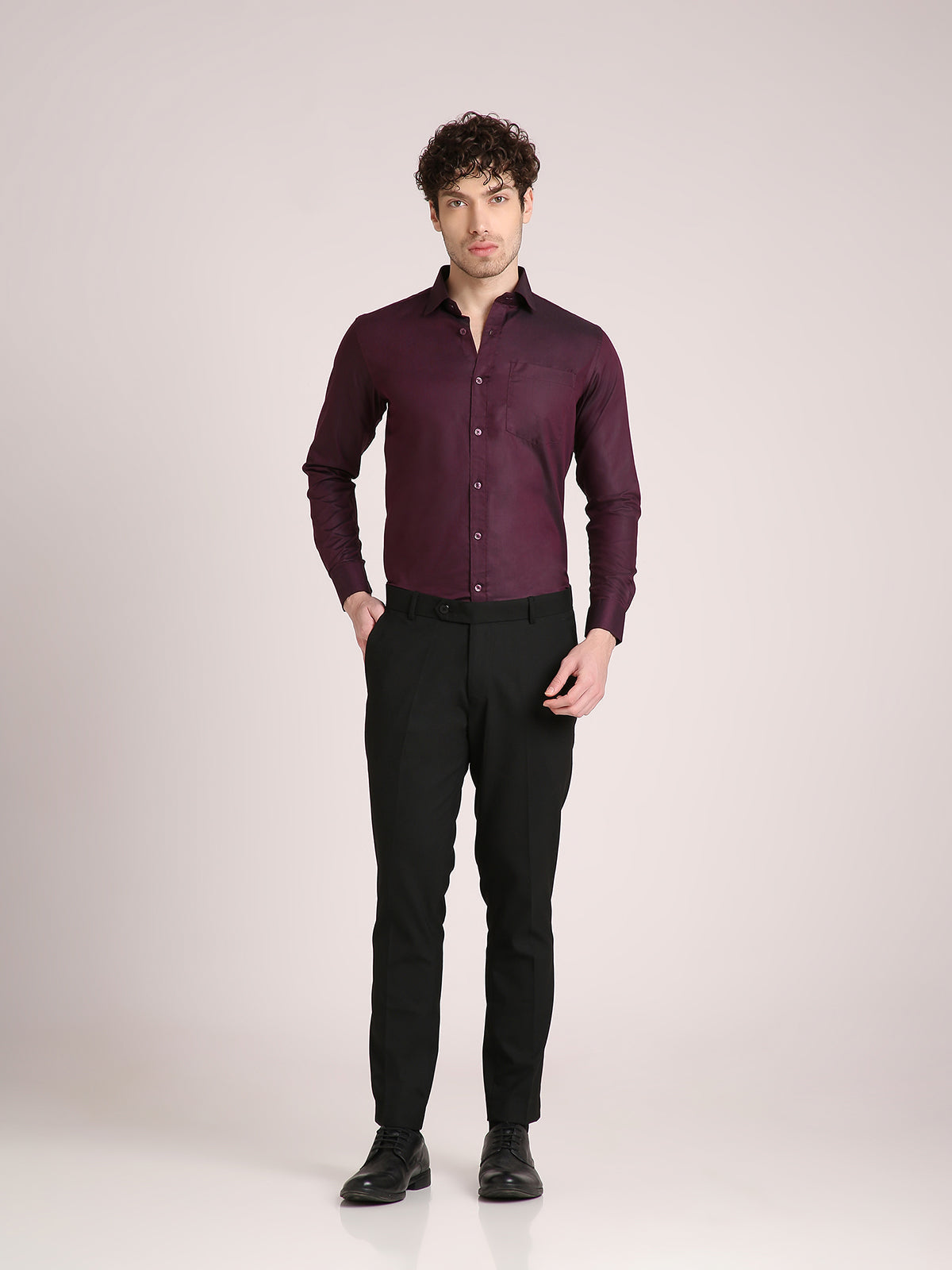 M Excess Solid Grape Dress Shirt