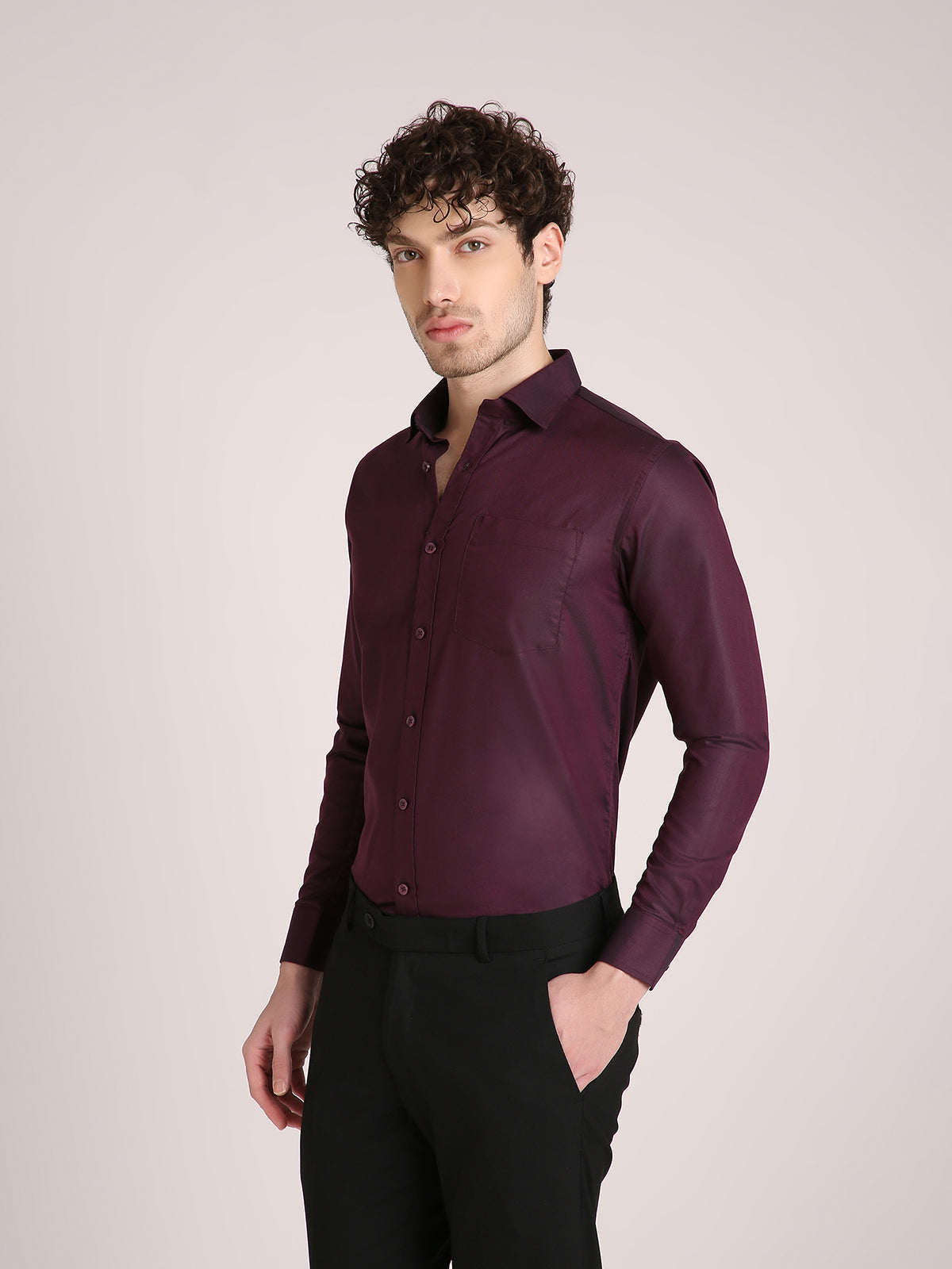 M Excess Solid Grape Dress Shirt