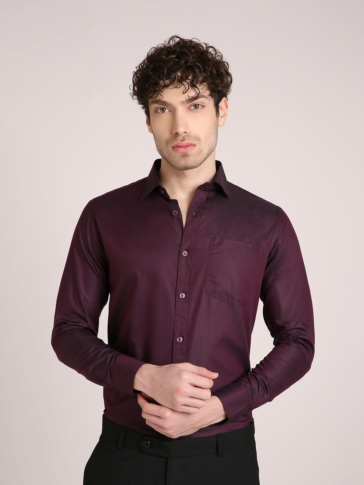 M Excess Solid Grape Dress Shirt