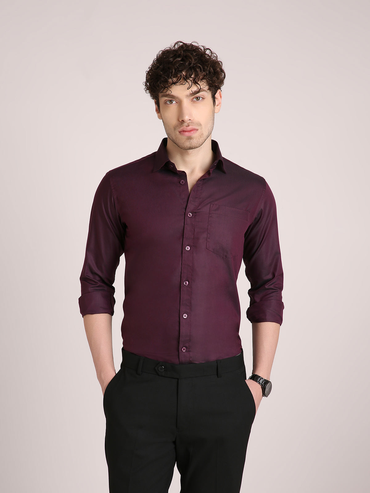 M Excess Solid Grape Dress Shirt