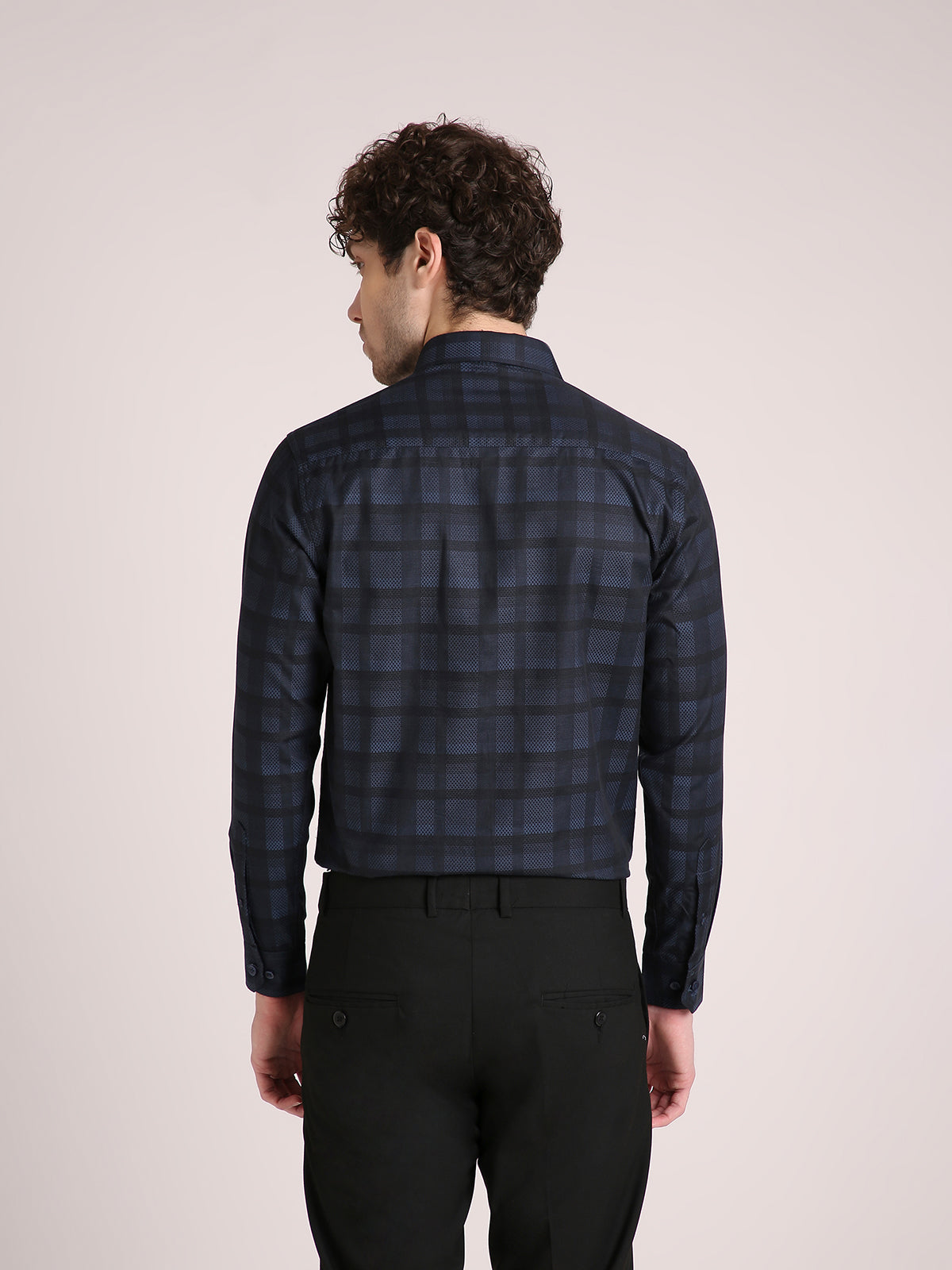 M Excess Checks Midnight Blue Dress Shirt
