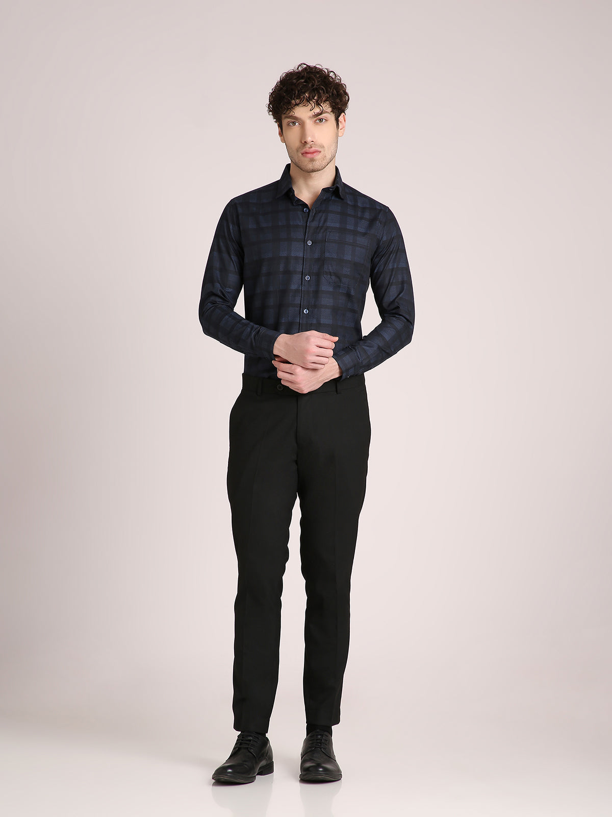 M Excess Checks Midnight Blue Dress Shirt