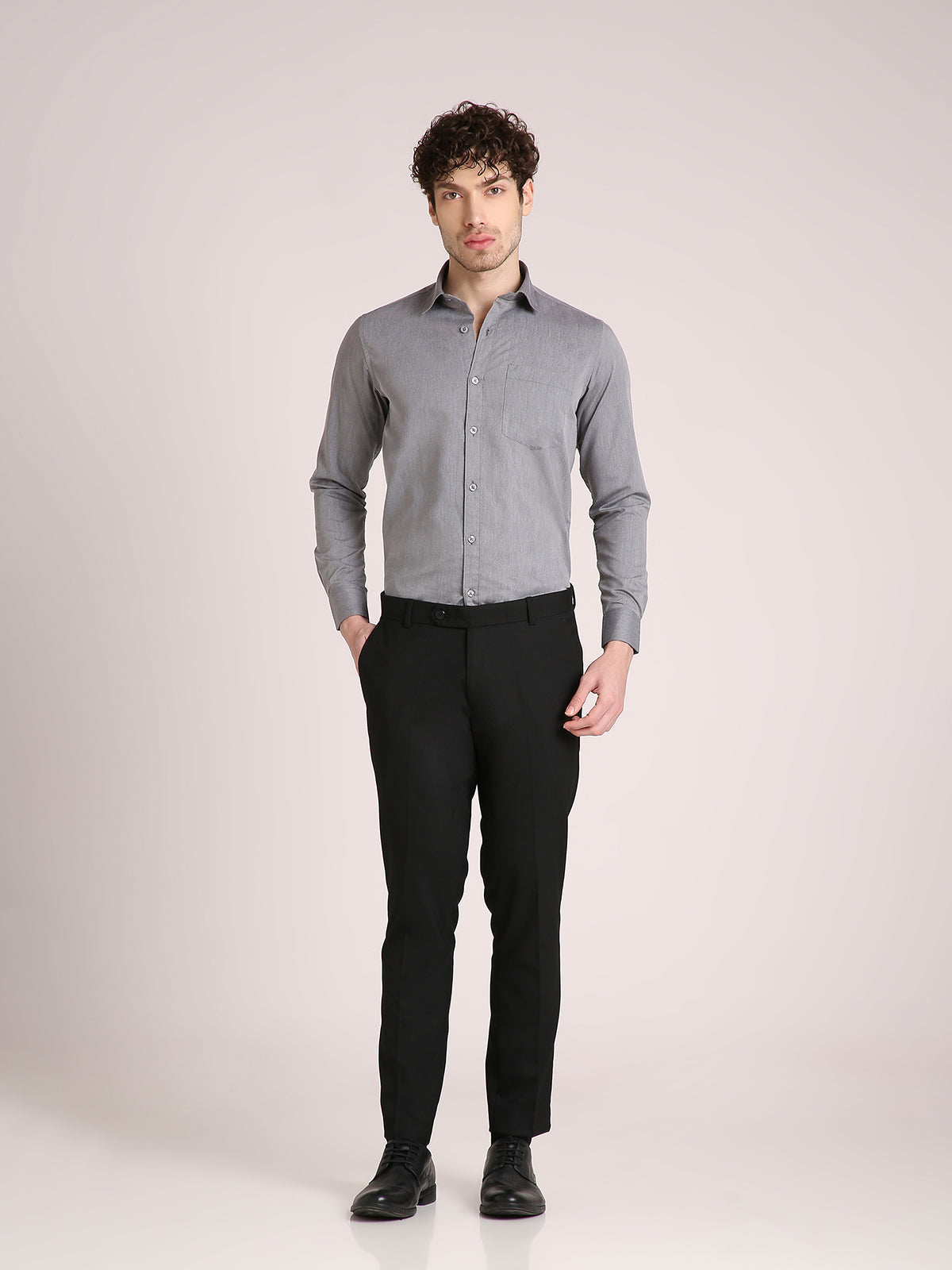 M Excess Solid Fossil Grey Dress Shirt