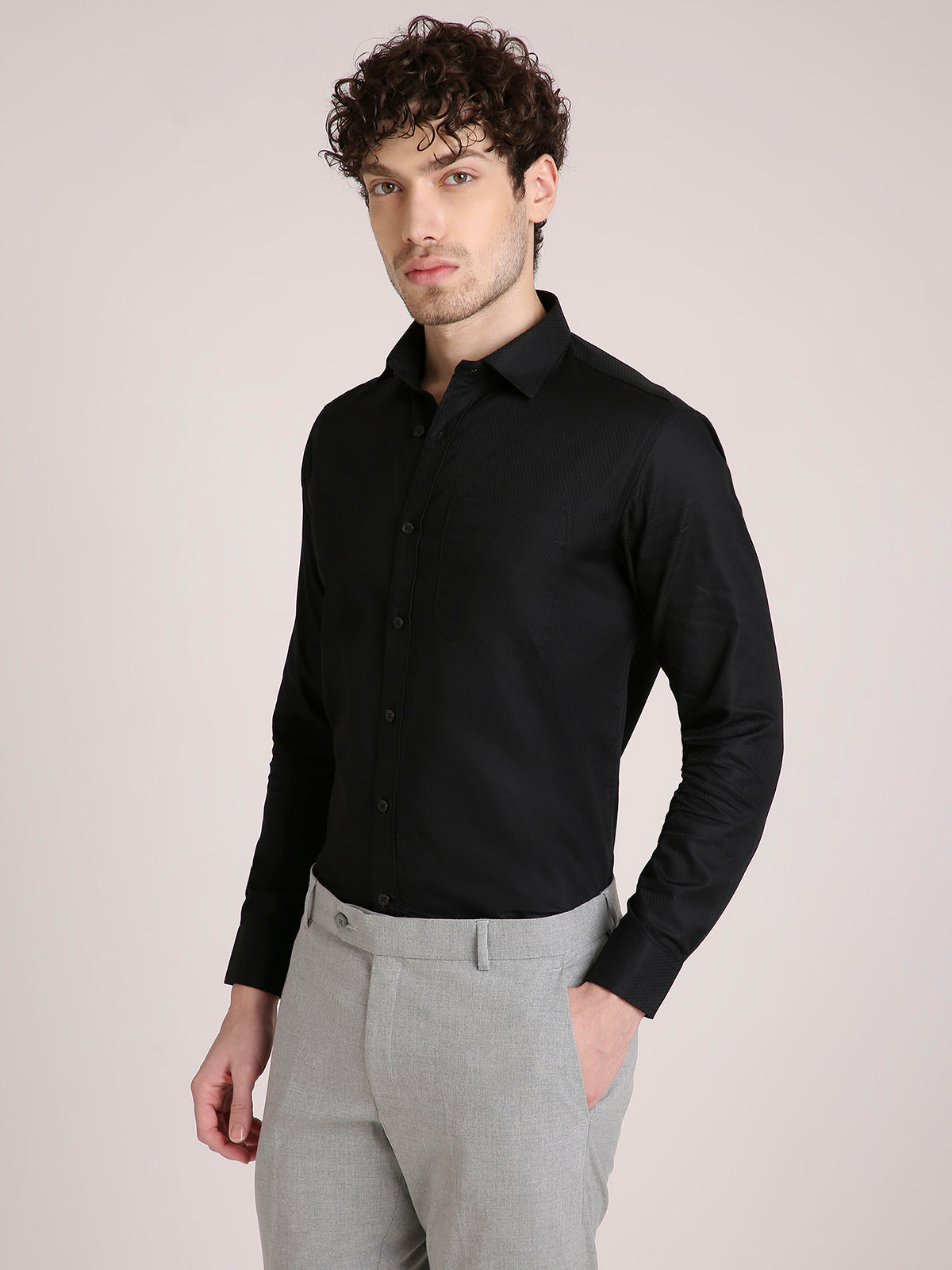 M Excess Solid Black Dress Shirt