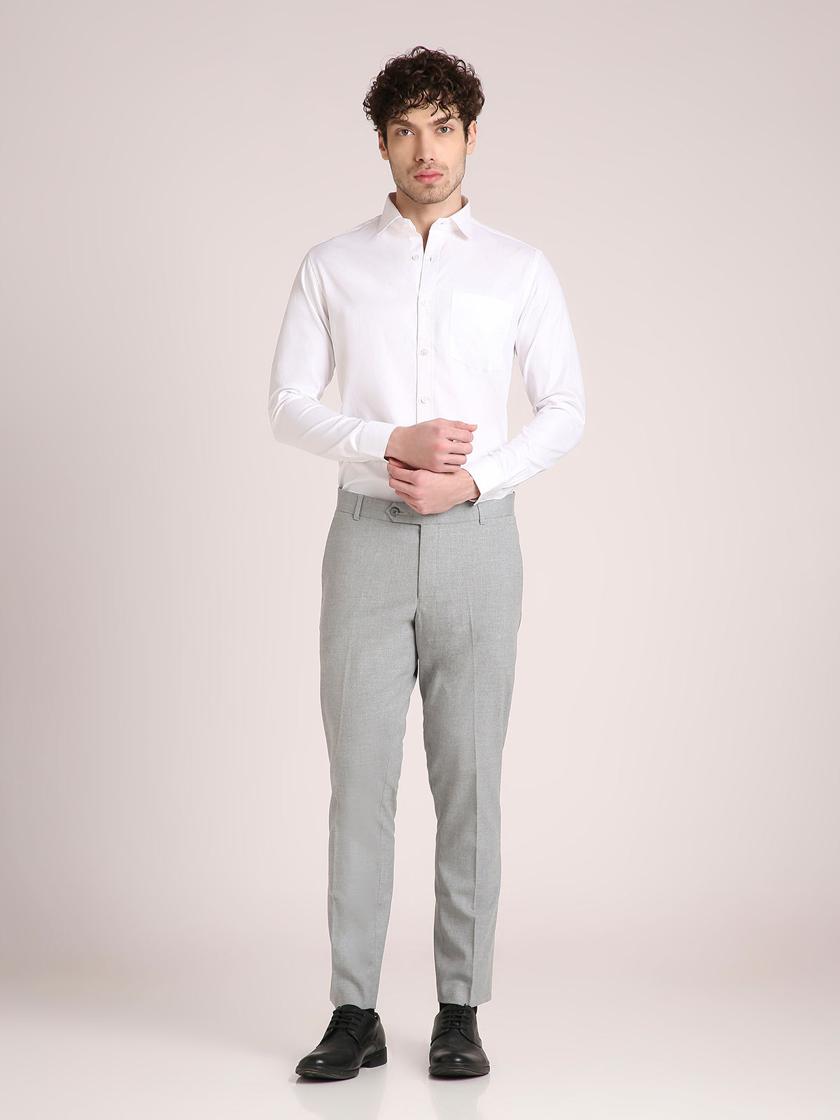 M Excess Solid White Structured Dress Shirt