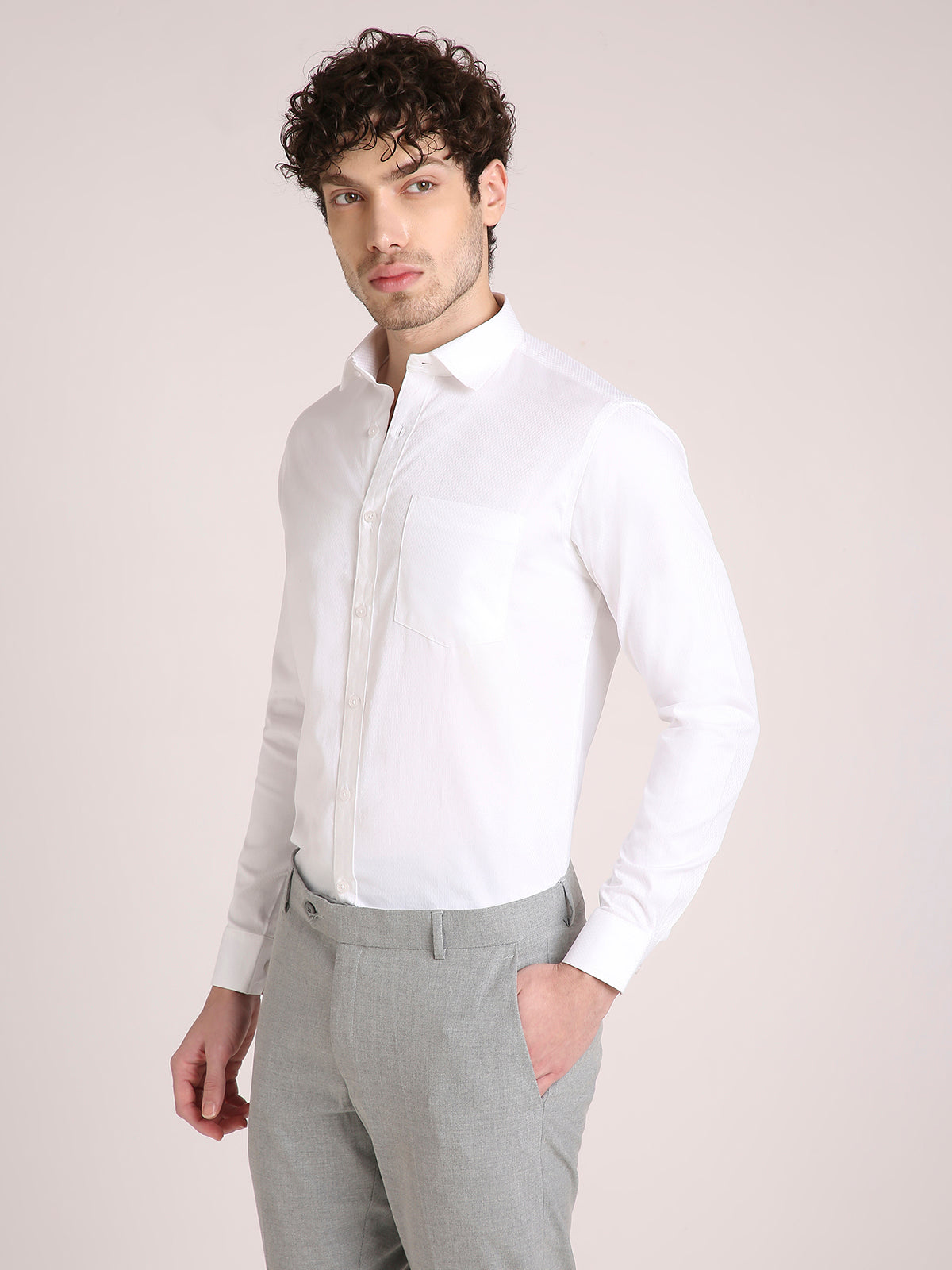 M Excess Solid White Structured Dress Shirt