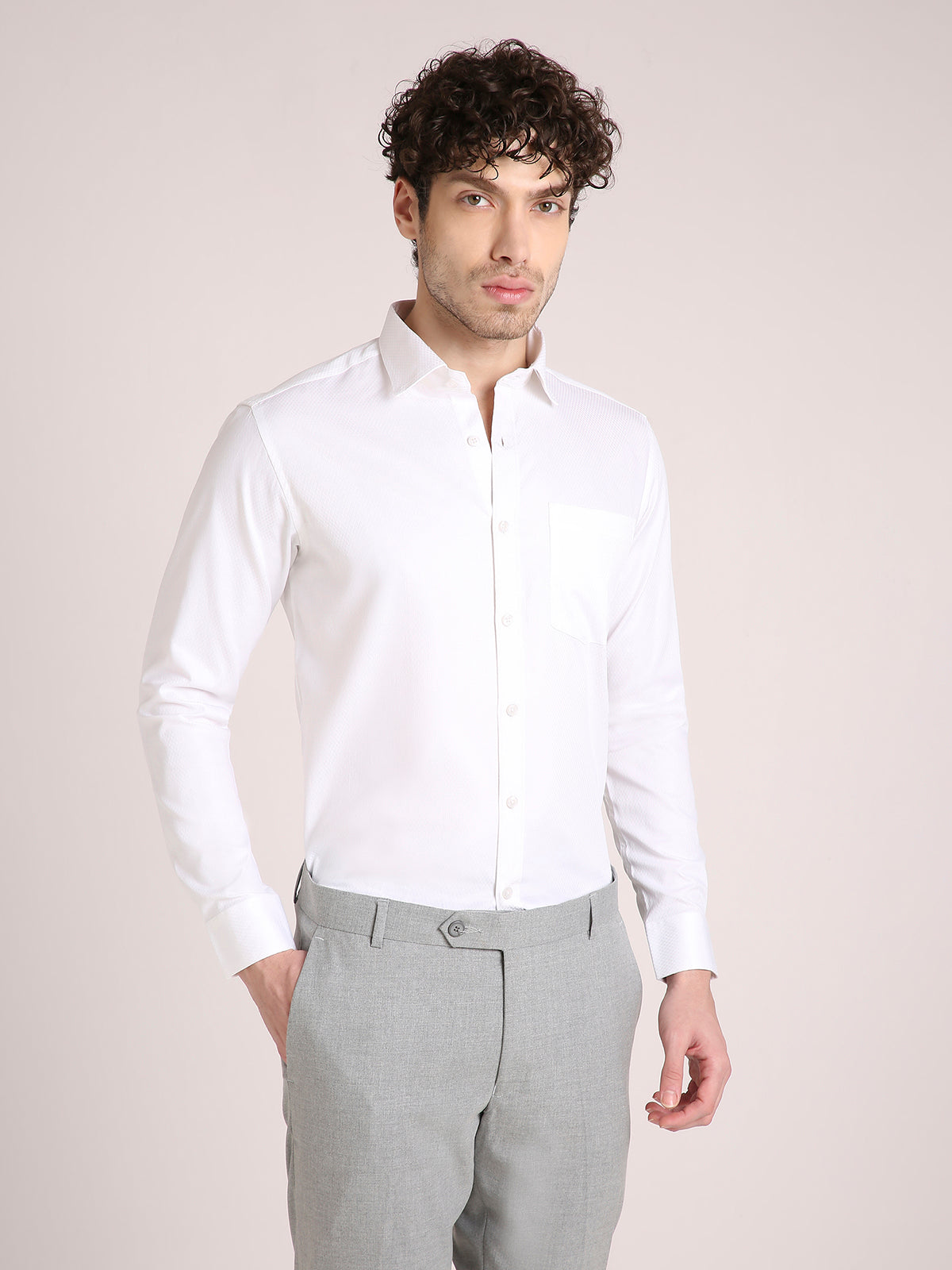 M Excess Solid White Structured Dress Shirt
