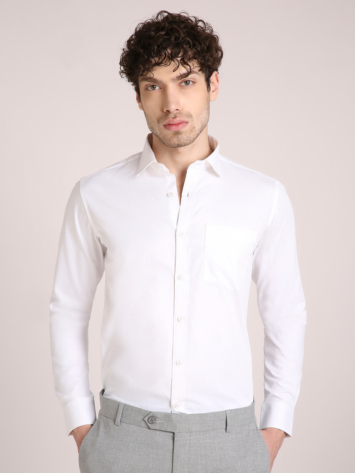 M Excess Solid White Structured Dress Shirt