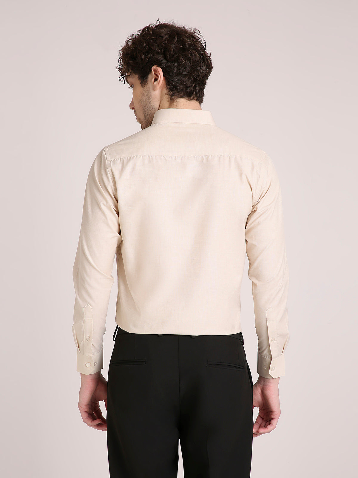 M Excess Solid Beige Dress Shirt
