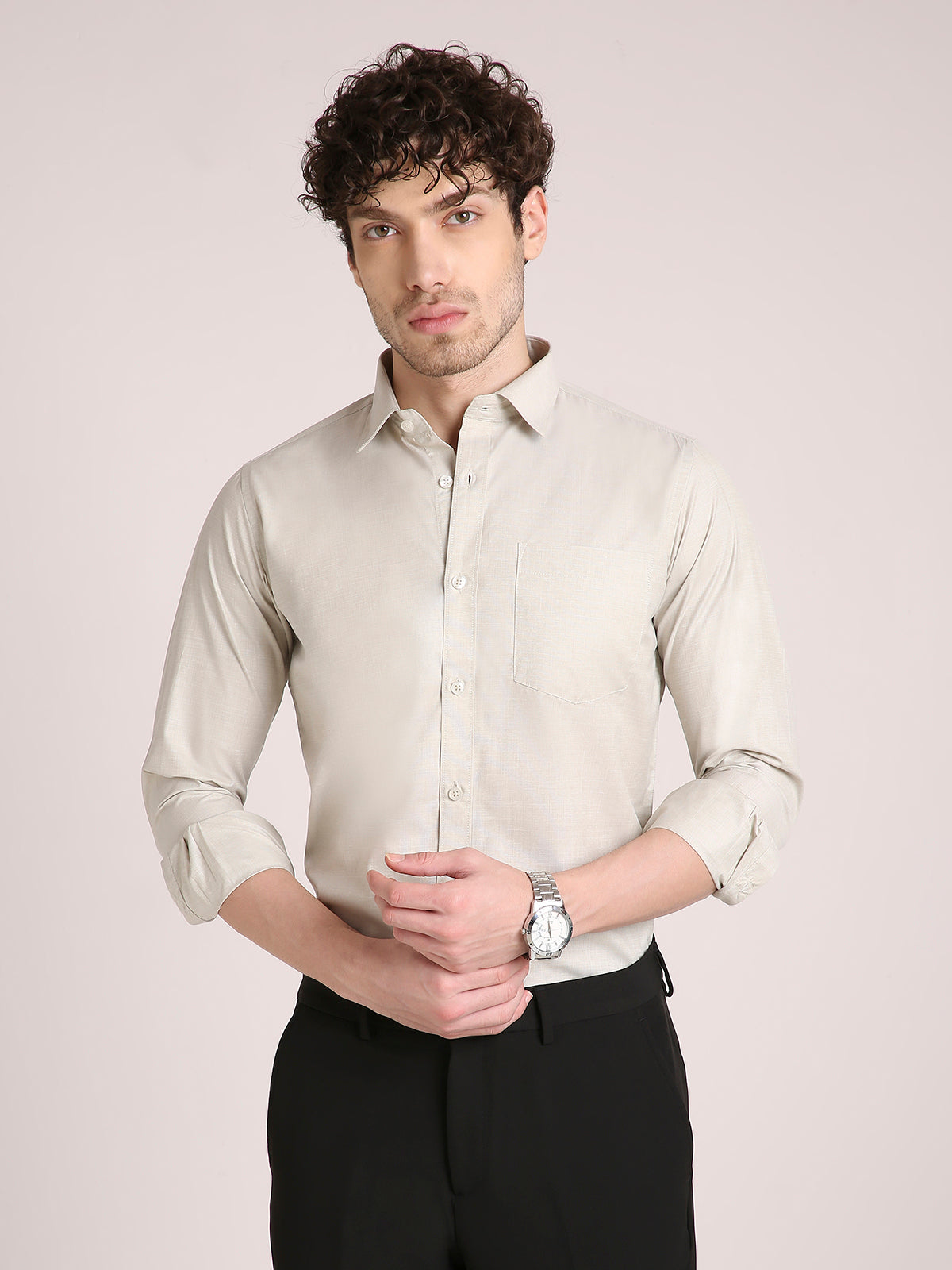 M Excess Solid Lime Green Dress Shirt