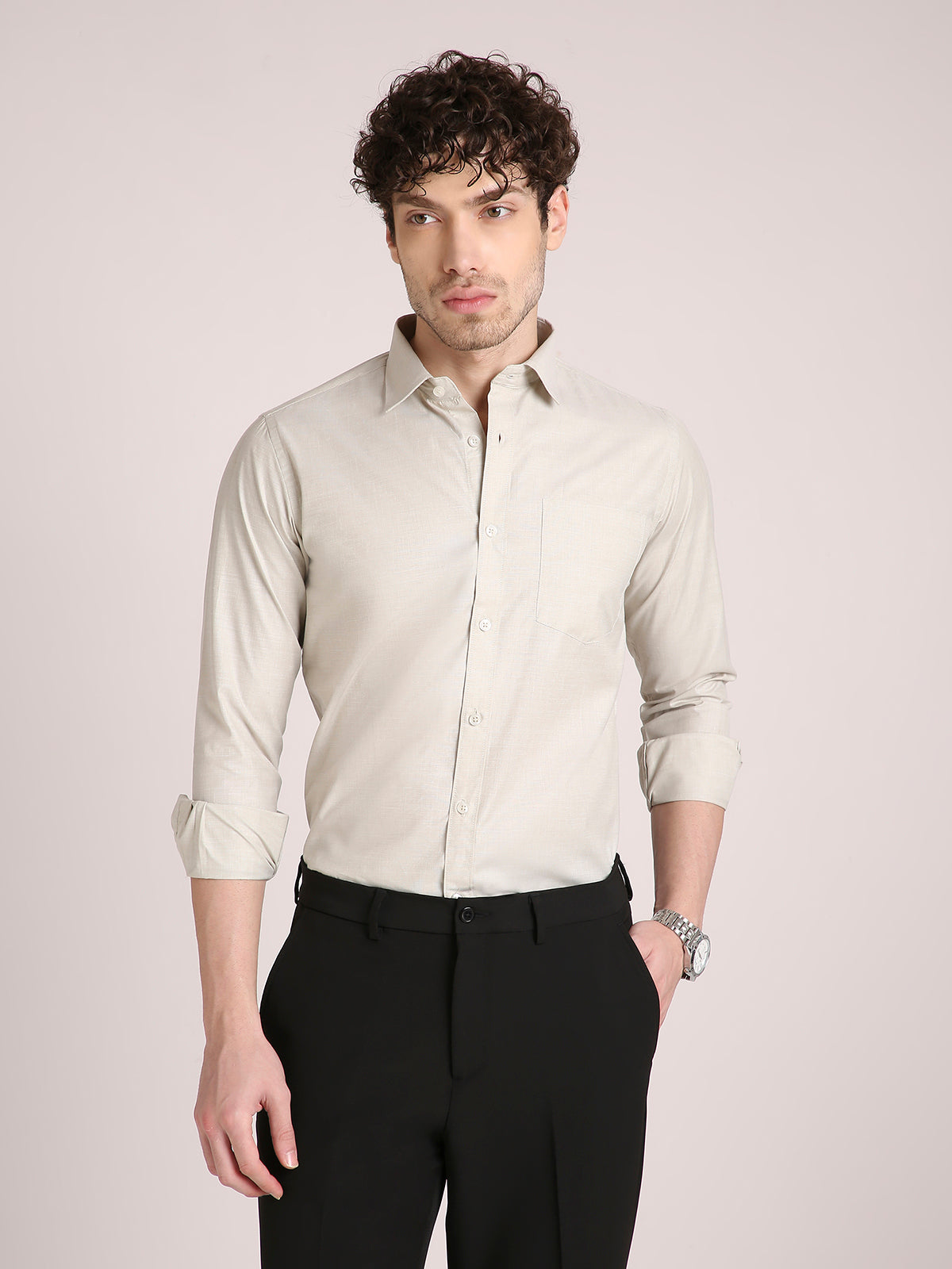 M Excess Solid Lime Green Dress Shirt
