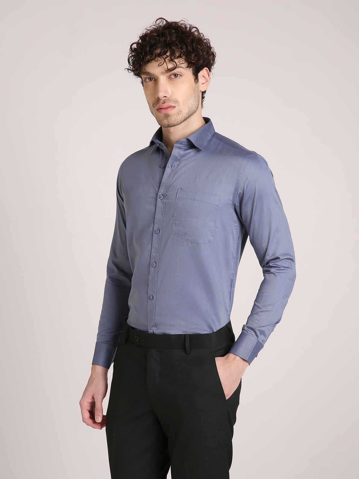 M Excess Solid Cobalt Blue Dress Shirt