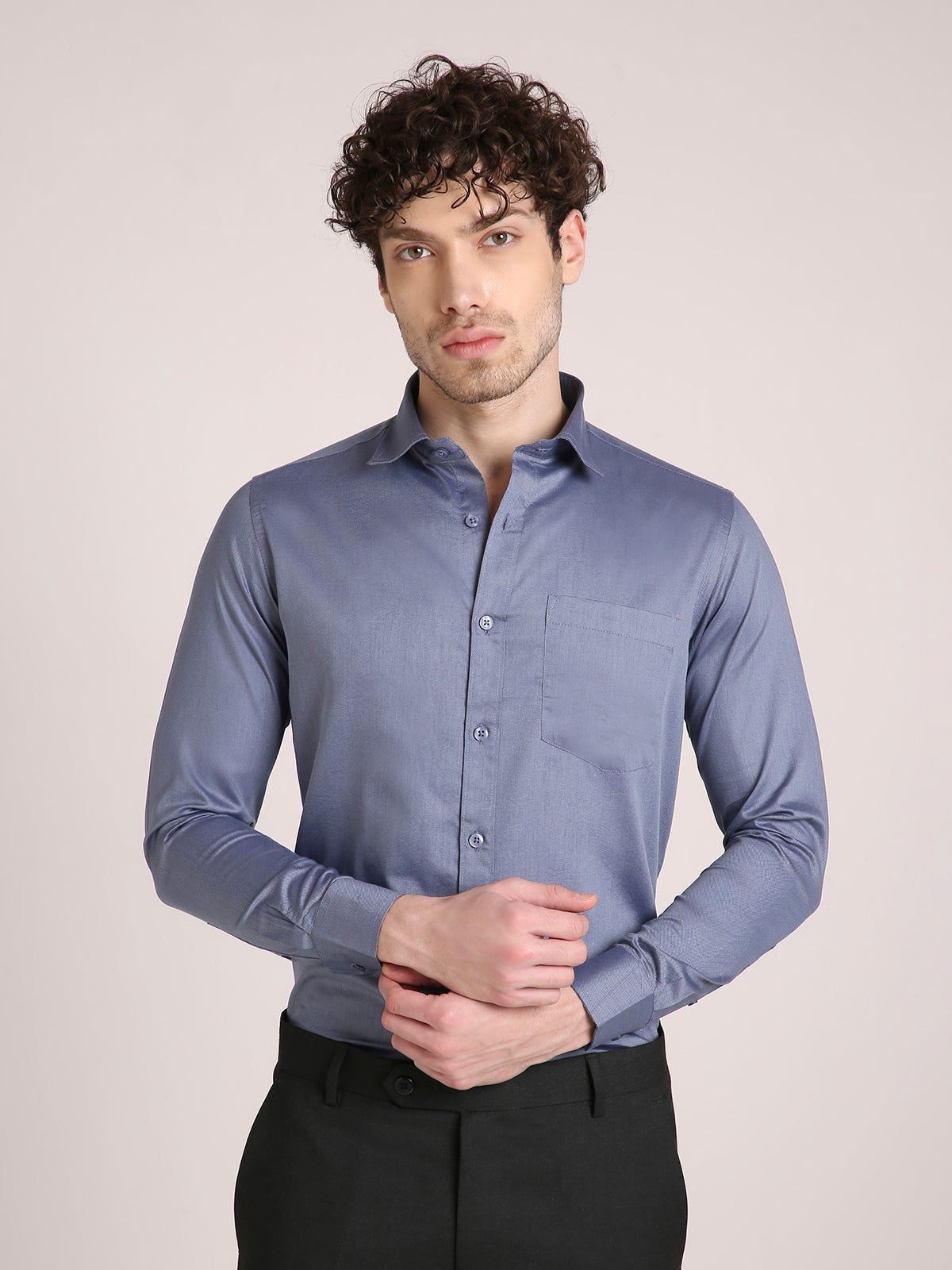 M Excess Solid Cobalt Blue Dress Shirt