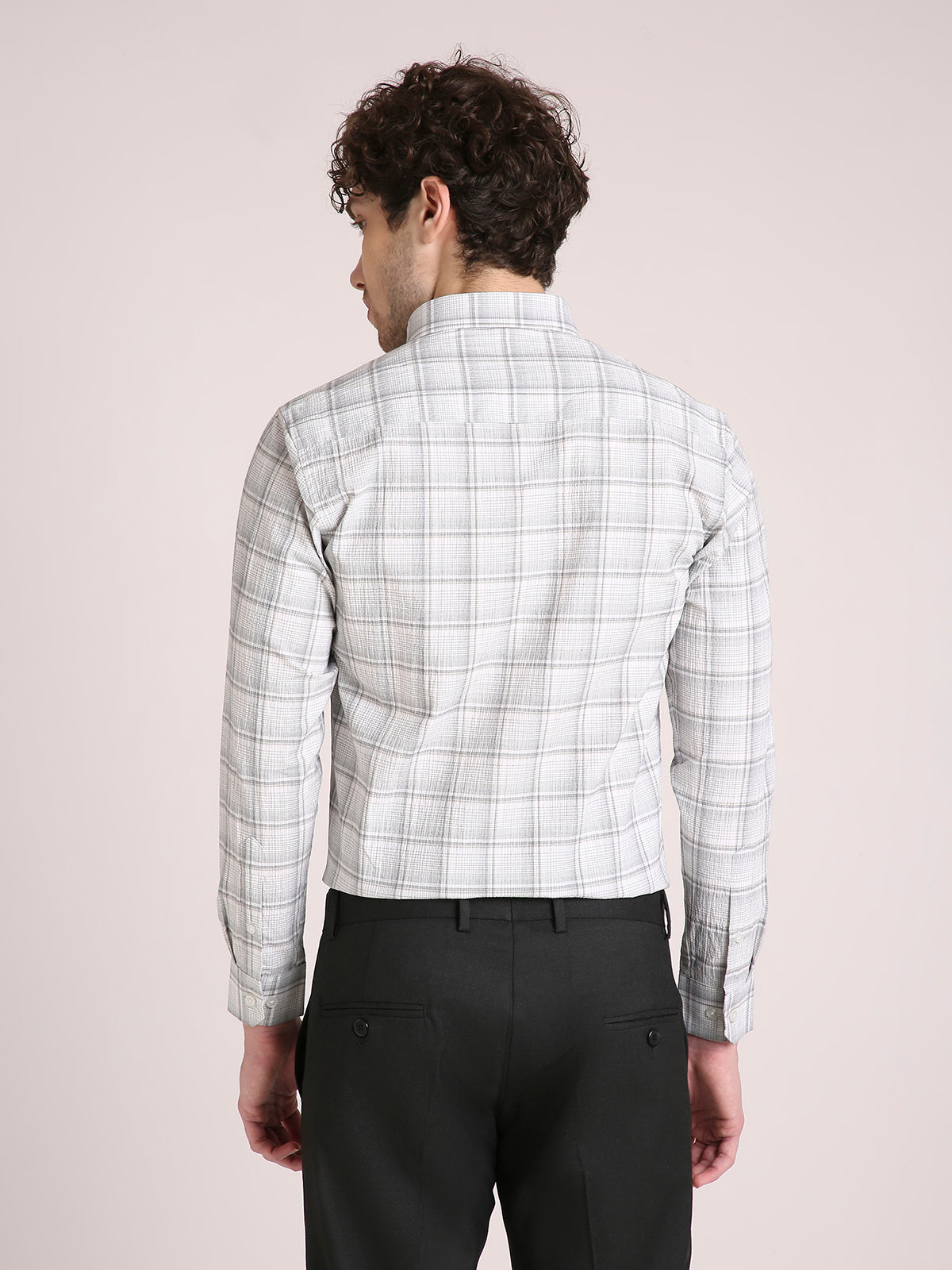 M Excess Checks Light Grey Dress Shirt