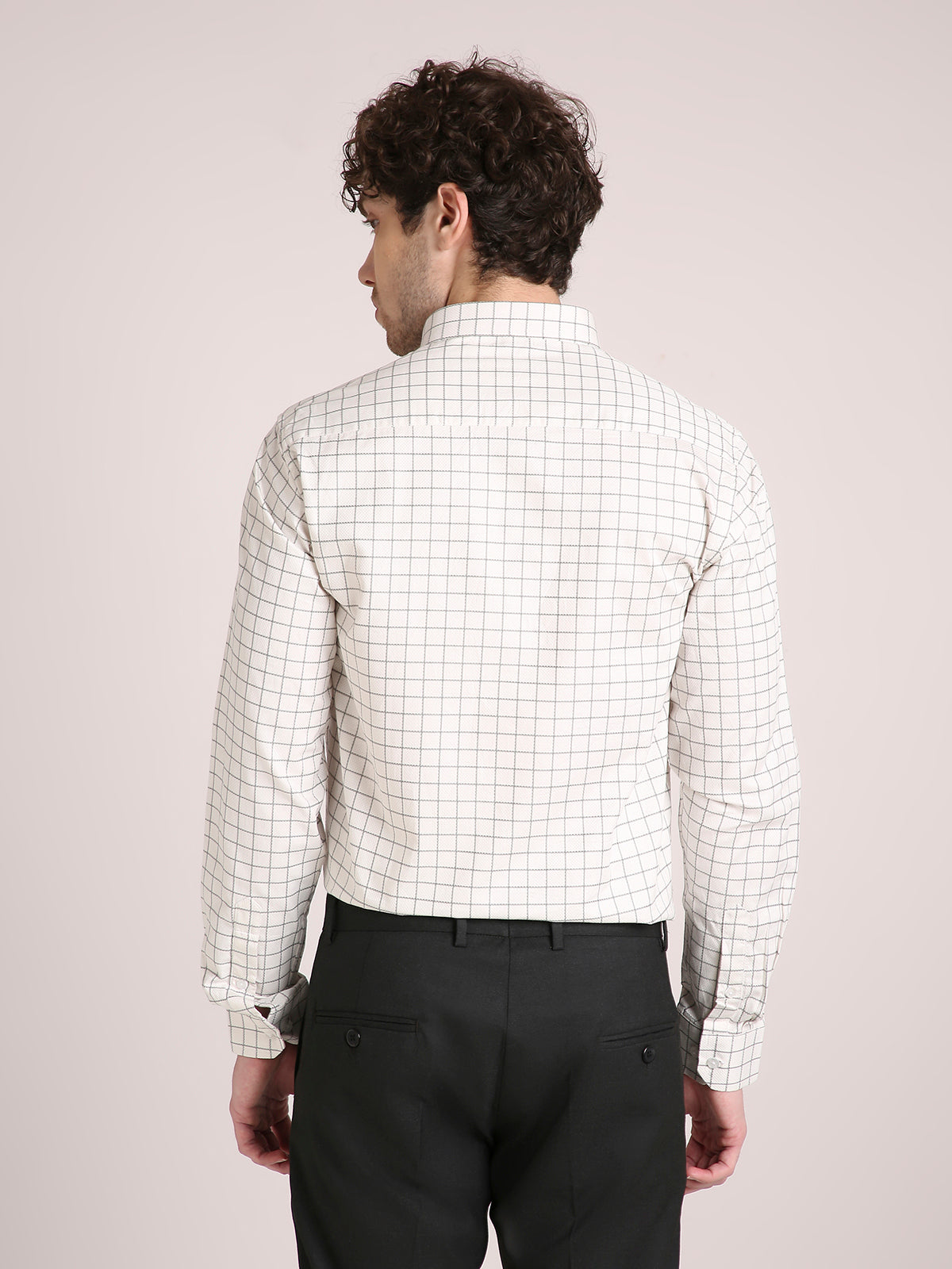 M Excess Checks White Structured Dress Shirt