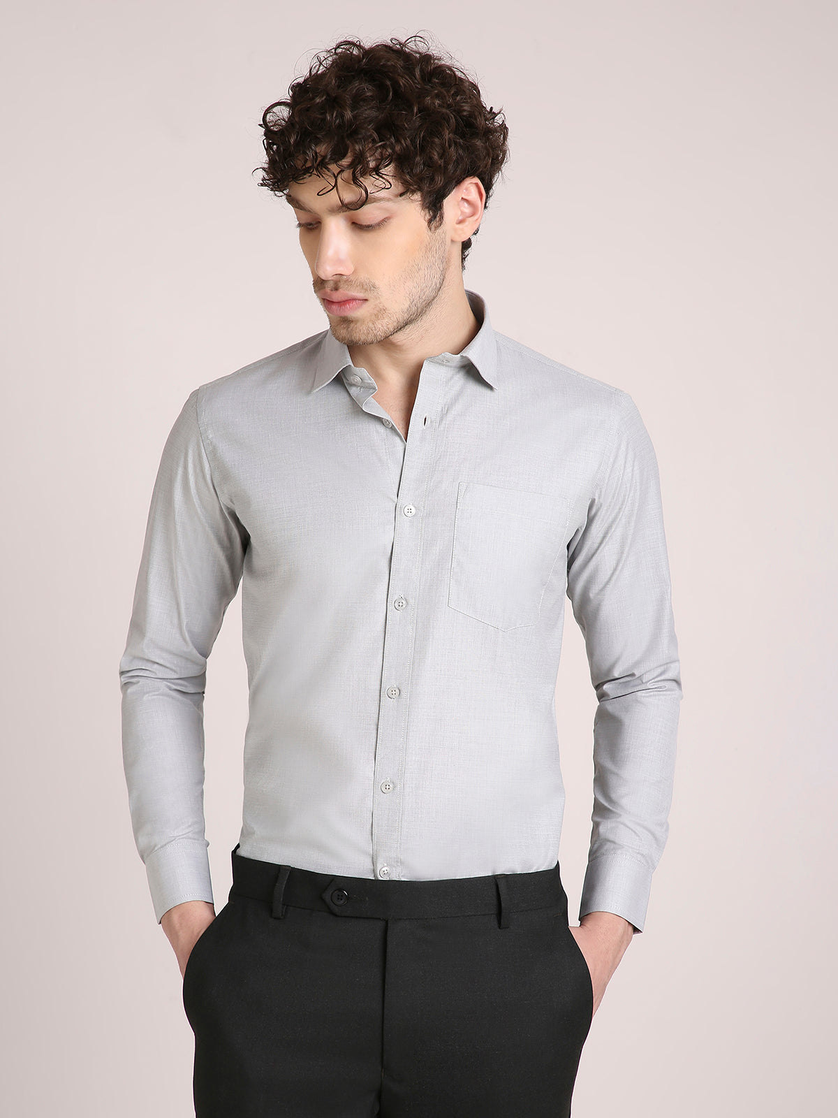 M Excess Solid Grey Dress Shirt