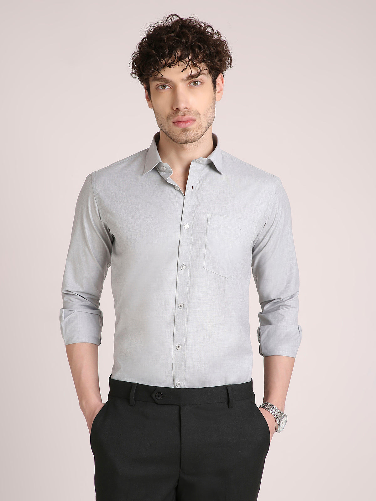 M Excess Solid Grey Dress Shirt